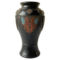 Antique Black Japanese Tokanabe Pottery Vase