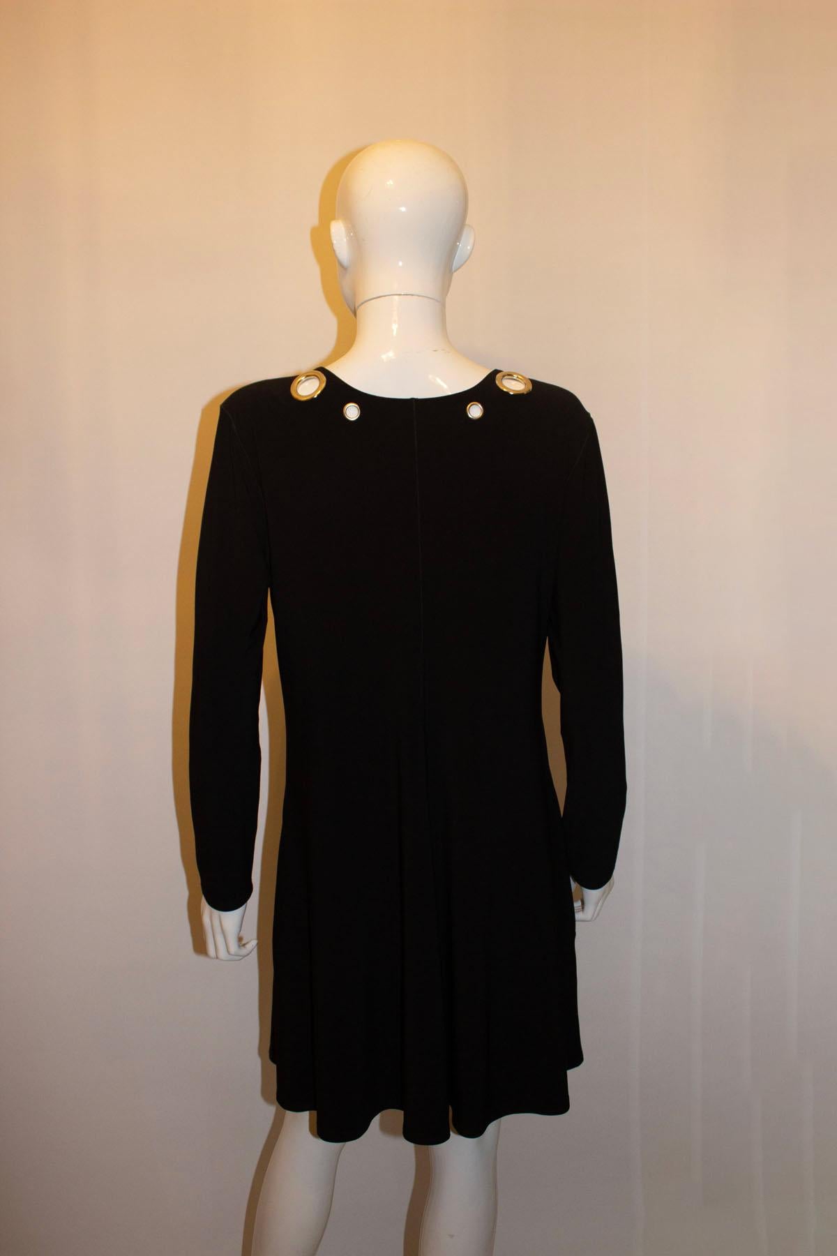 Vintage Black Jersey Dress with Decorative Holes For Sale 1