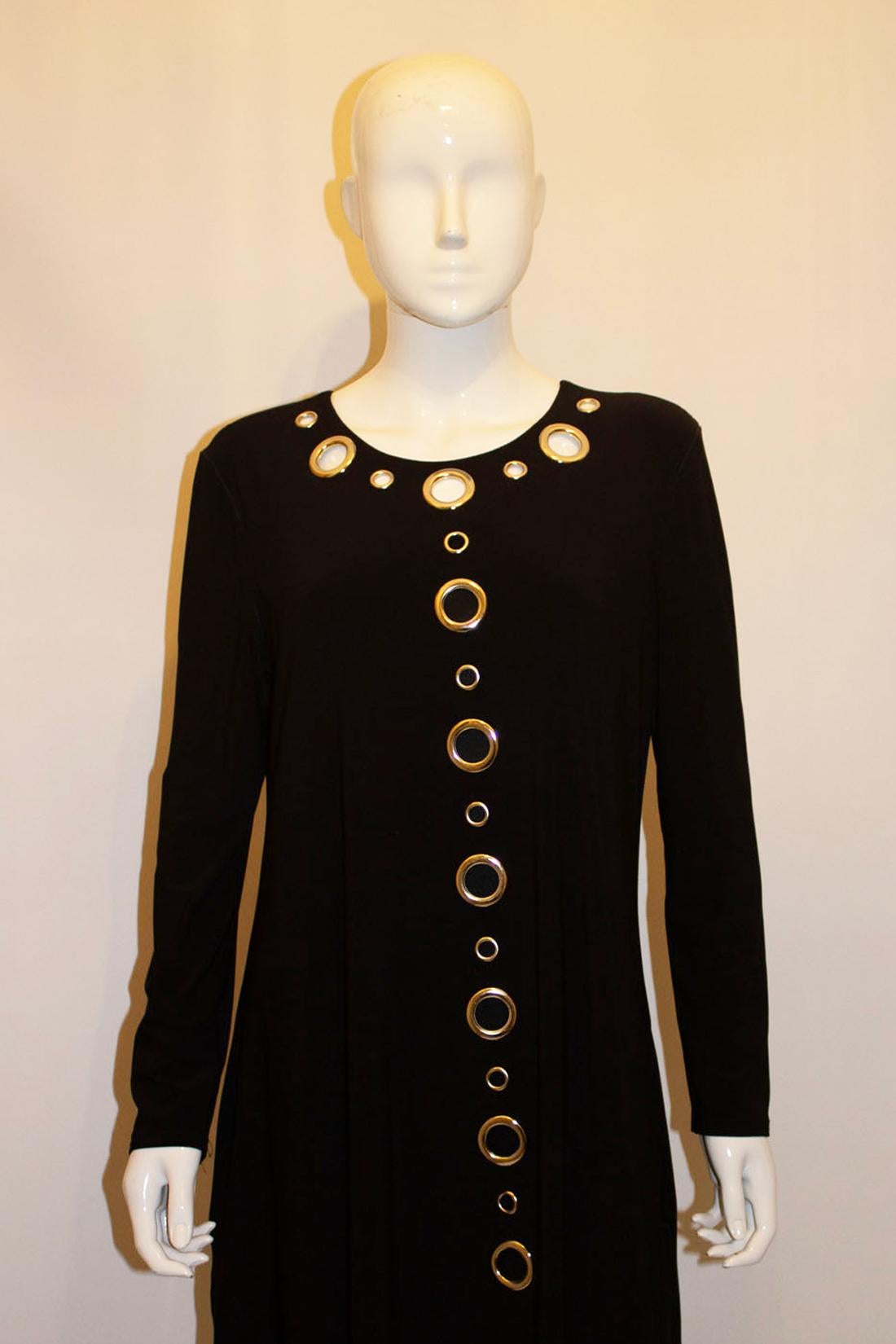 Vintage Black Jersey Dress with Decorative Holes For Sale 2