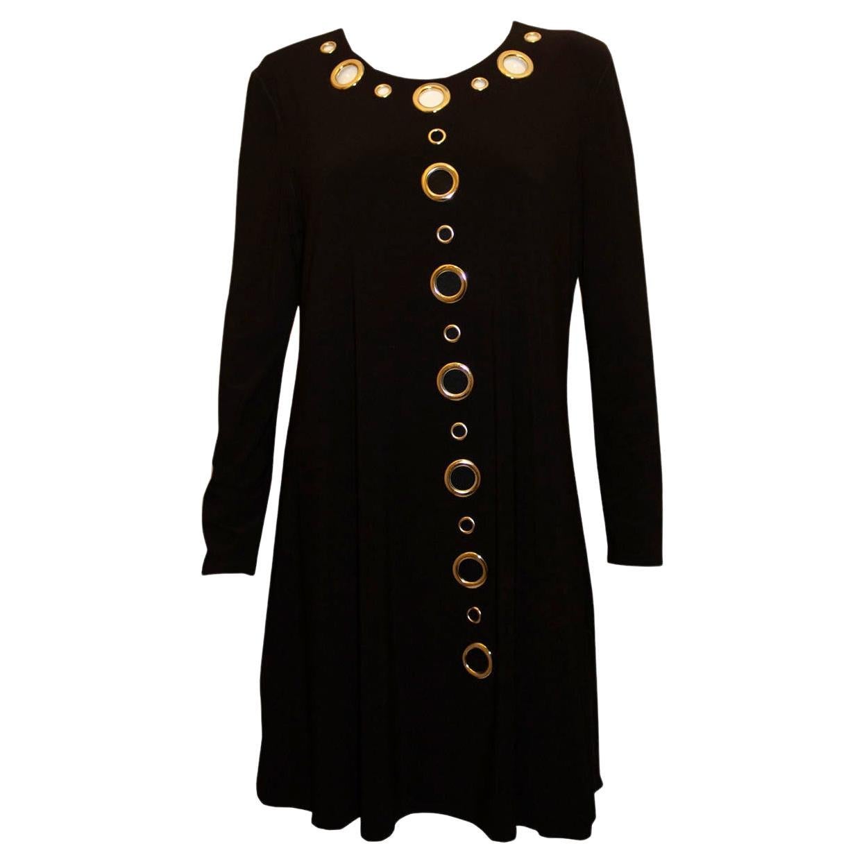 Vintage Black Jersey Dress with Decorative Holes For Sale
