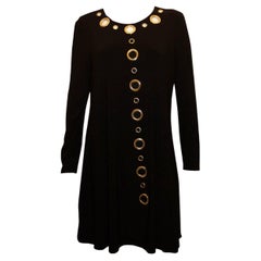 Vintage Black Jersey Dress with Decorative Holes