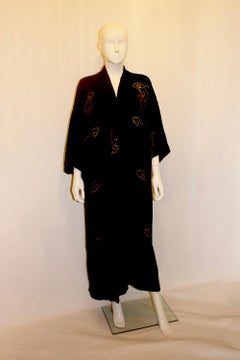 Vintage Black Kimono with Gold Dragon Embroidery