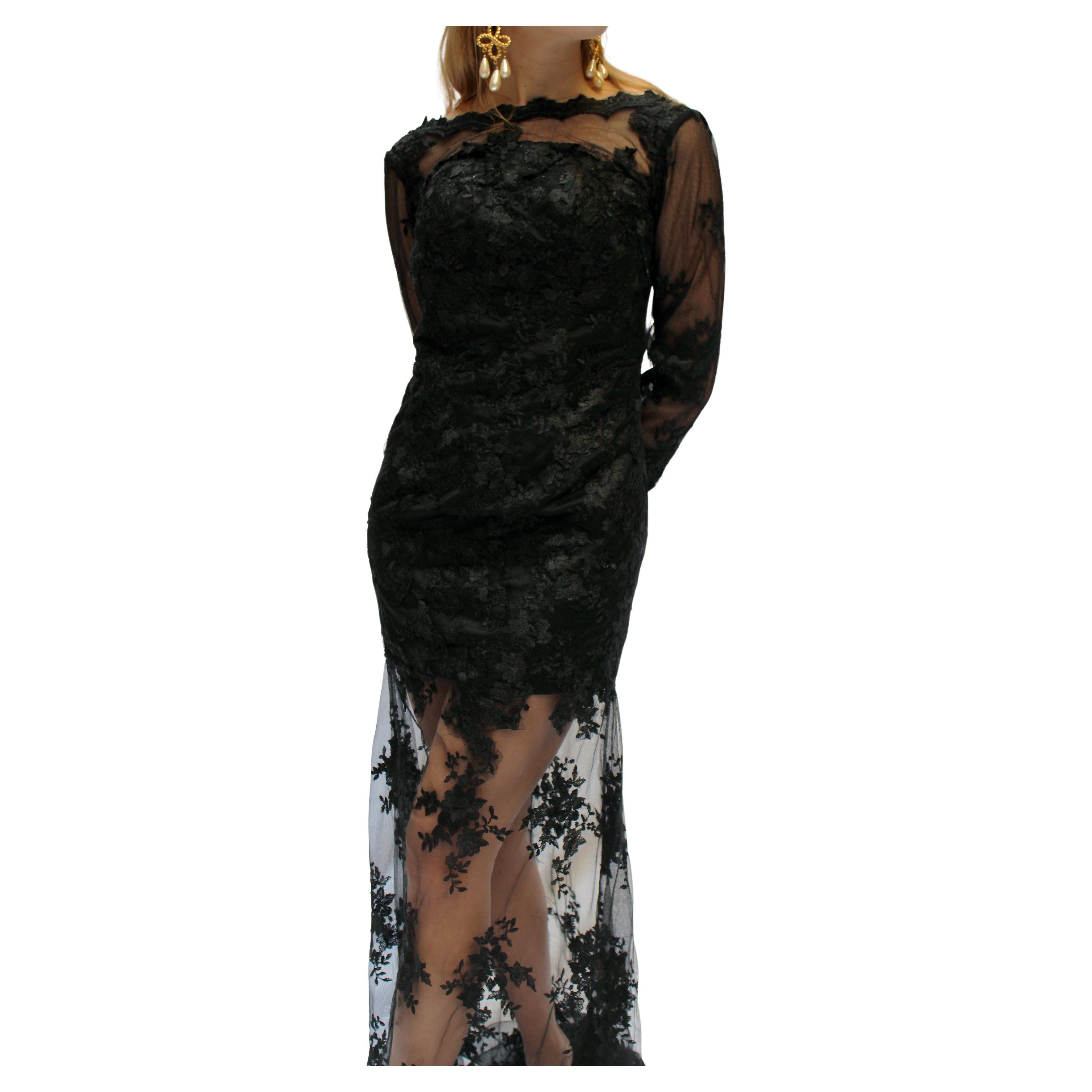 Vintage Black Lace Gown, in the style of Dolce & Gabbana