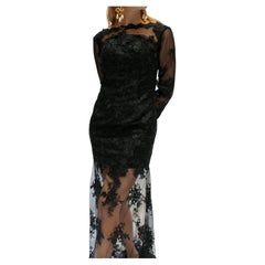 Retro Black Lace Gown, in the style of Dolce & Gabbana