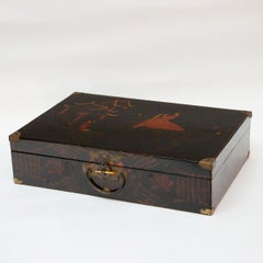 Vintage Black Lacquer Chinese Suitcase