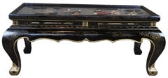Vintage Schwarz Lack Chinesisch Tee Couchtisch Intarsien Speckstein Geishas Orientalisch