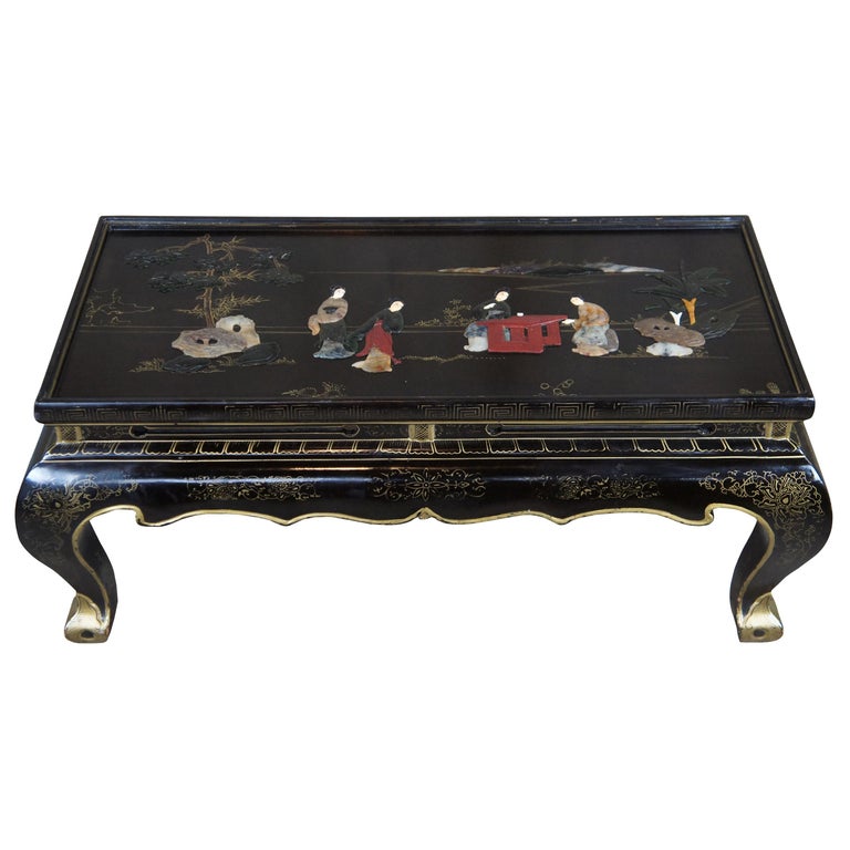 Vintage Black Lacquer Chinese Tea, Black Lacquer Oriental Coffee Table