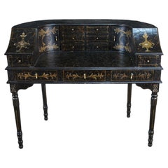 Vintage Black Lacquer Chinoiserie Carlton House Neoclassical Writing Desk