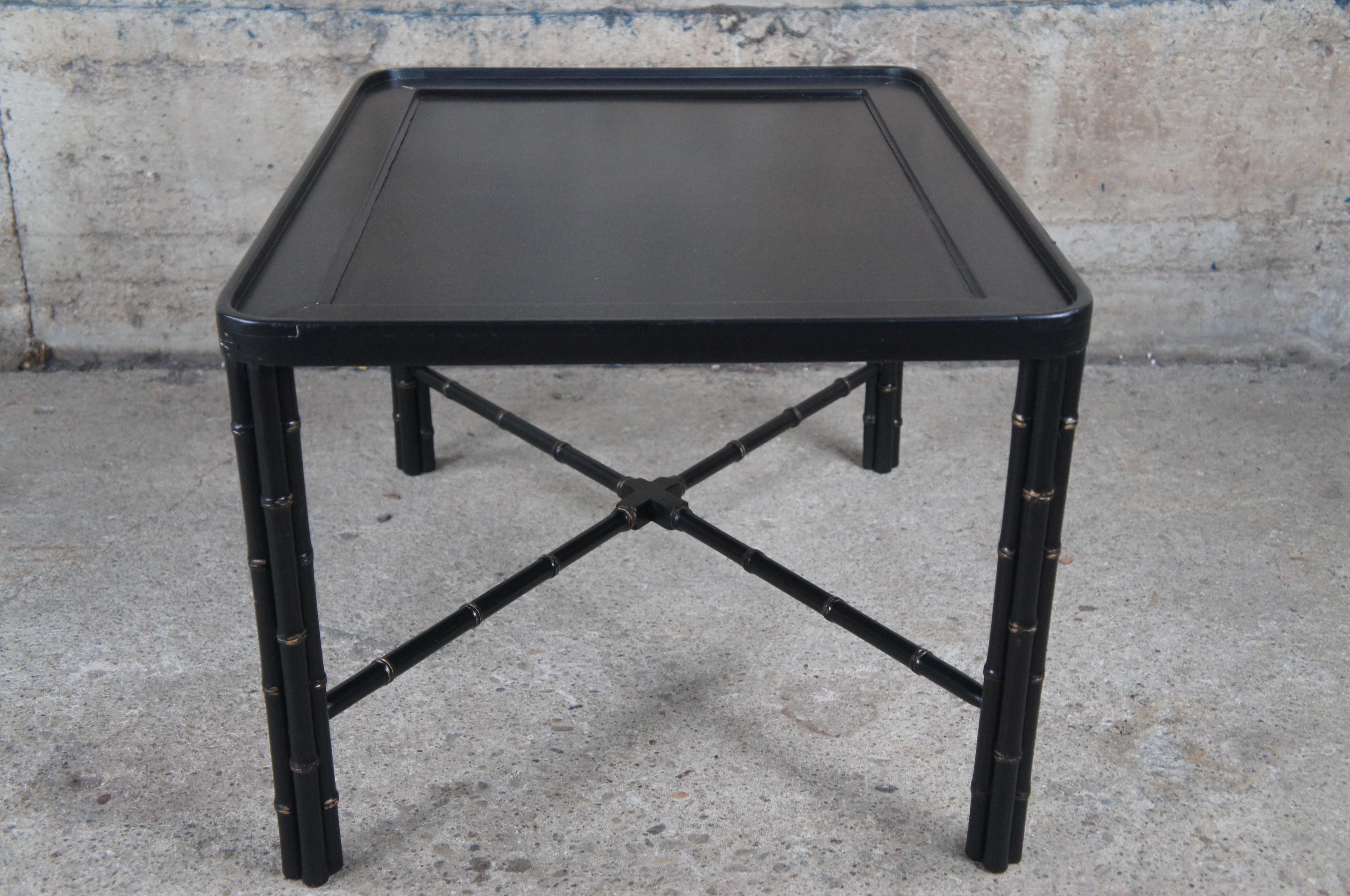 Vintage Black Lacquer Faux Bamboo Chinoiserie Regency Coffee Cocktail Table 29