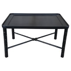 Vintage Black Lacquer Faux Bamboo Chinoiserie Regency Coffee Cocktail Table 29"