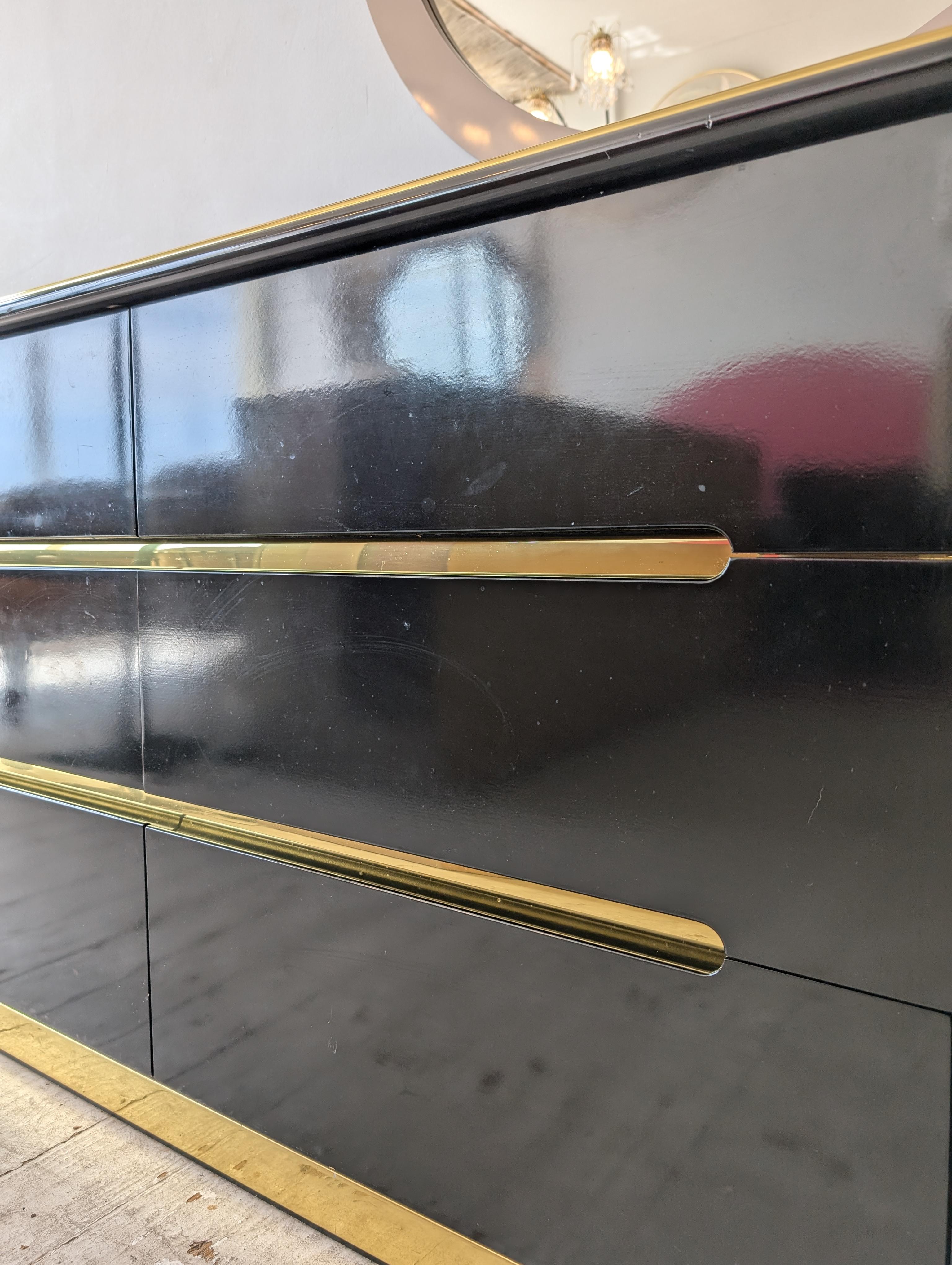 Vintage black lacquer & gold deco revival sideboard with drawers, by Lane, 1980s 3