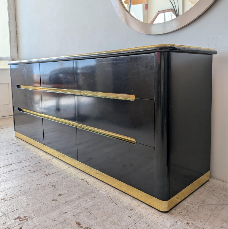 Vintage black lacquer and gold deco revival sideboard with drawers, by  Lane, 1980s at 1stDibs