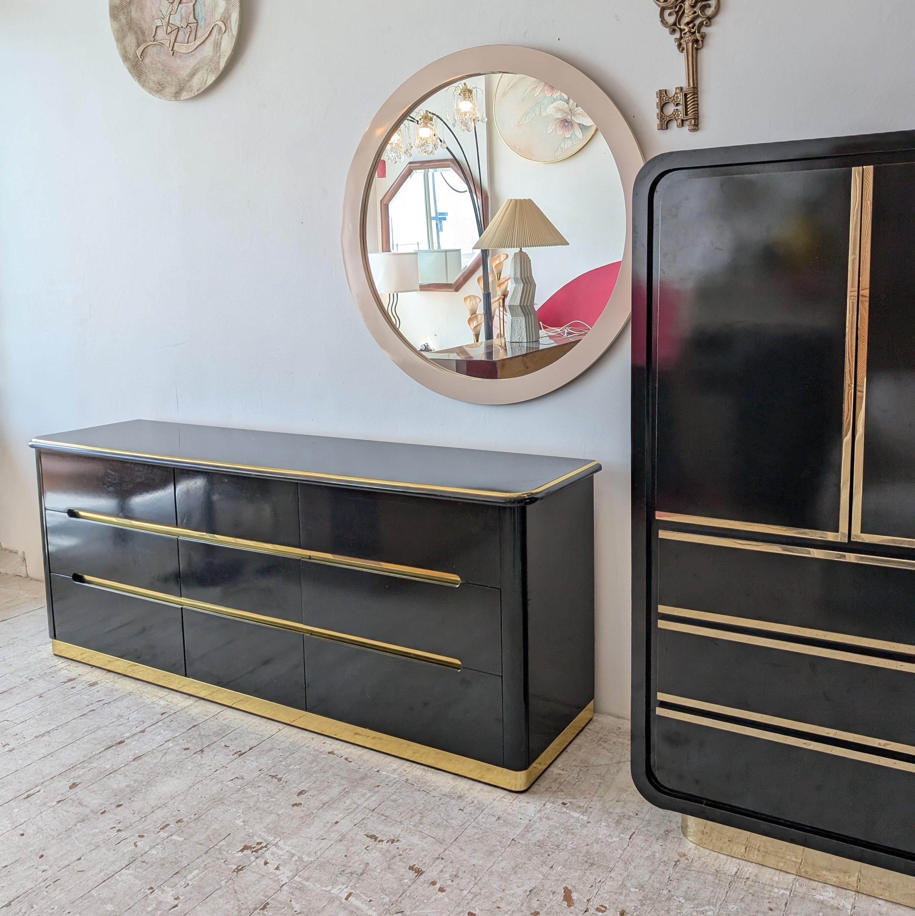 Vintage black lacquer & gold deco revival sideboard with drawers, by Lane, 1980s 1