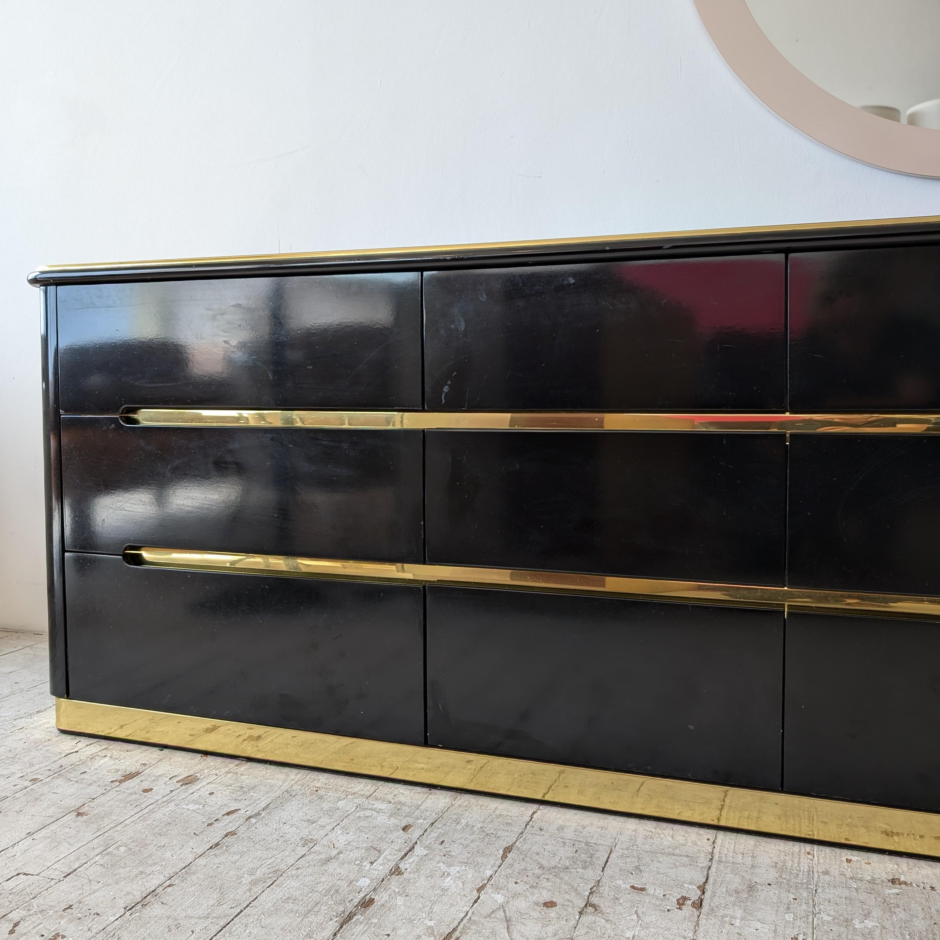 Vintage black lacquer & gold deco revival sideboard with drawers, by Lane, 1980s 2