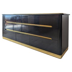 Vintage black lacquer & gold deco revival sideboard with drawers, by Lane, 1980s