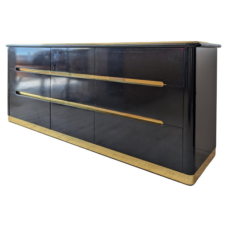 Vintage black lacquer and gold deco revival sideboard with drawers, by  Lane, 1980s at 1stDibs