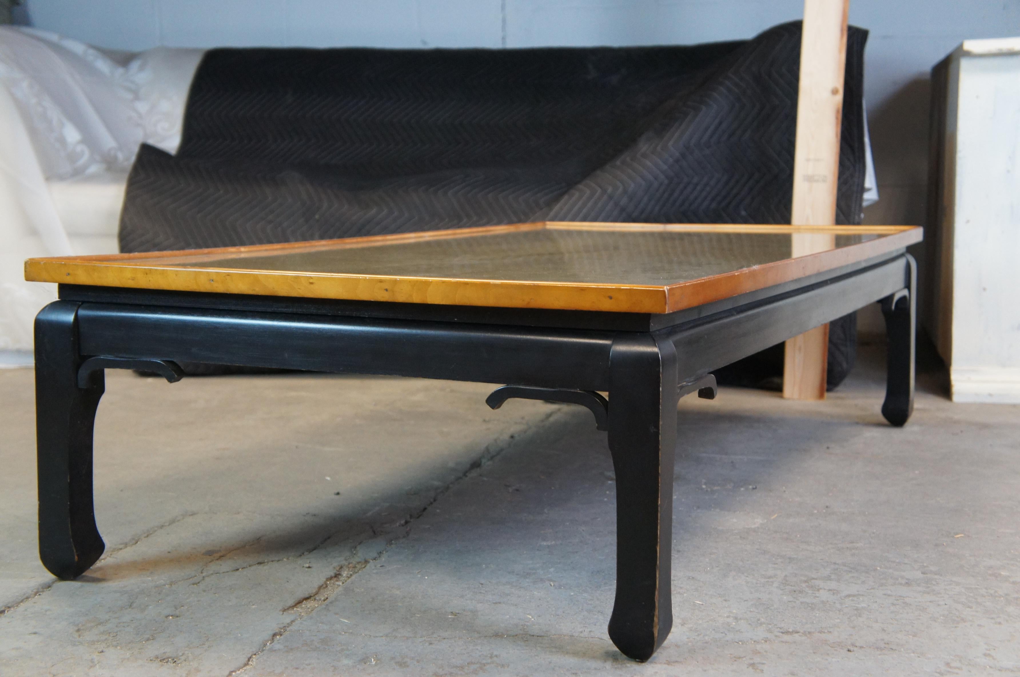 Vintage Black Lacquer Ming James Mont Style Coffee Table Marbled Chinoiserie 3