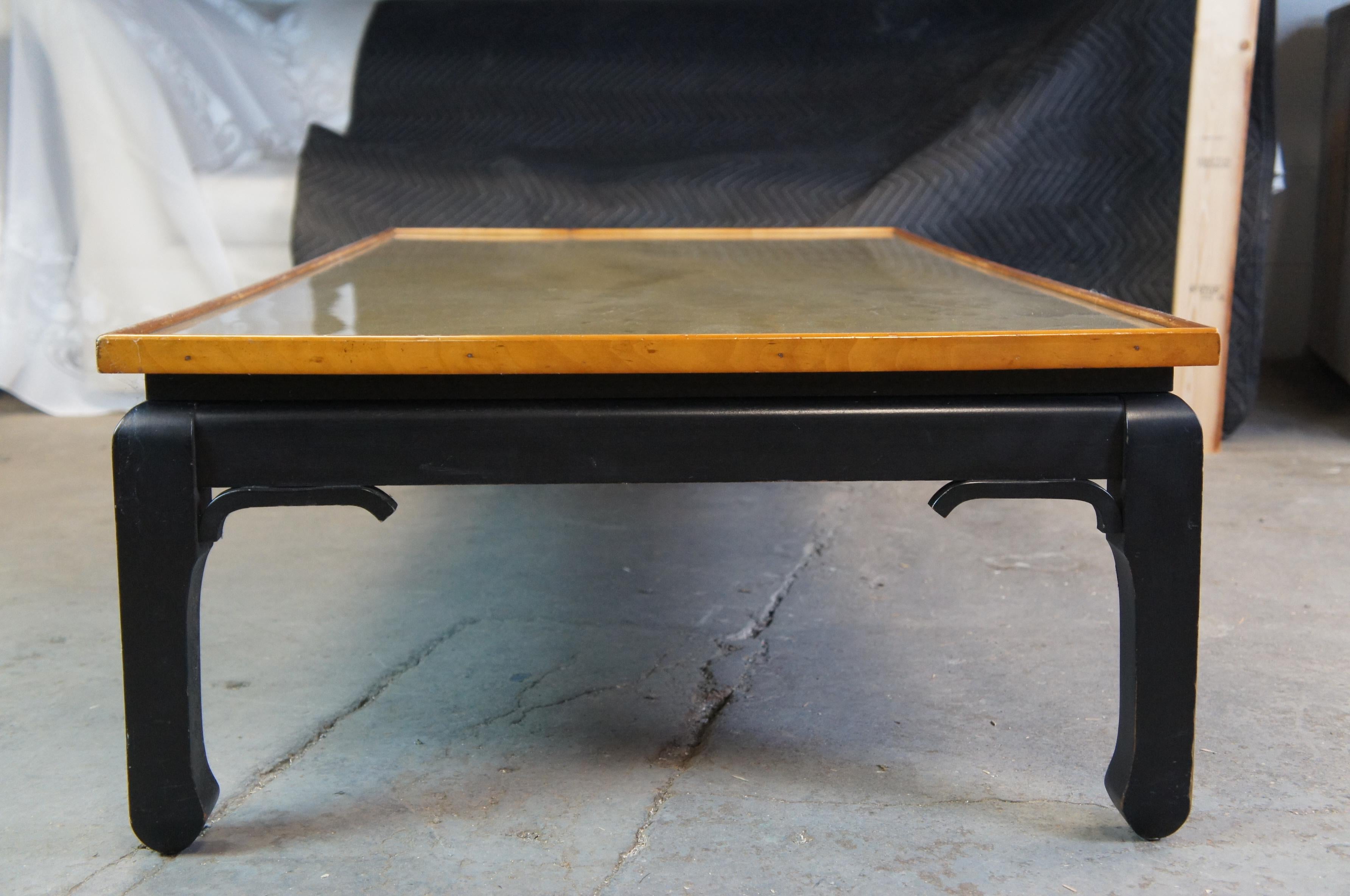 Vintage Black Lacquer Ming James Mont Style Coffee Table Marbled Chinoiserie 4