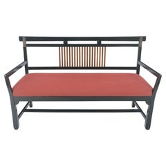 Banc vintage laqué noir rouge avec accoudoirs dossier fendu MINT