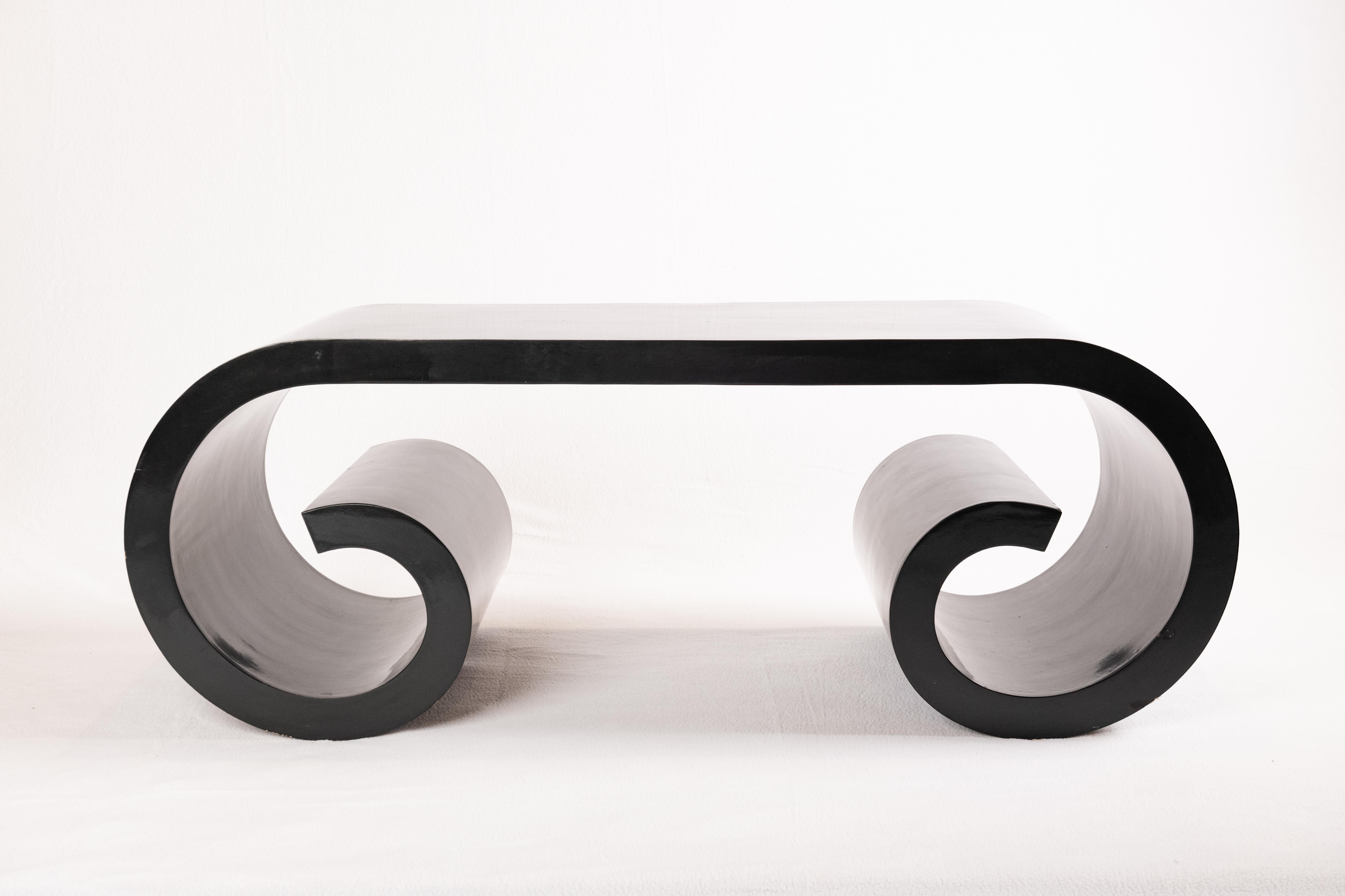 Vintage Black Lacquer Scroll Table in the style of Karl Springer For Sale 1