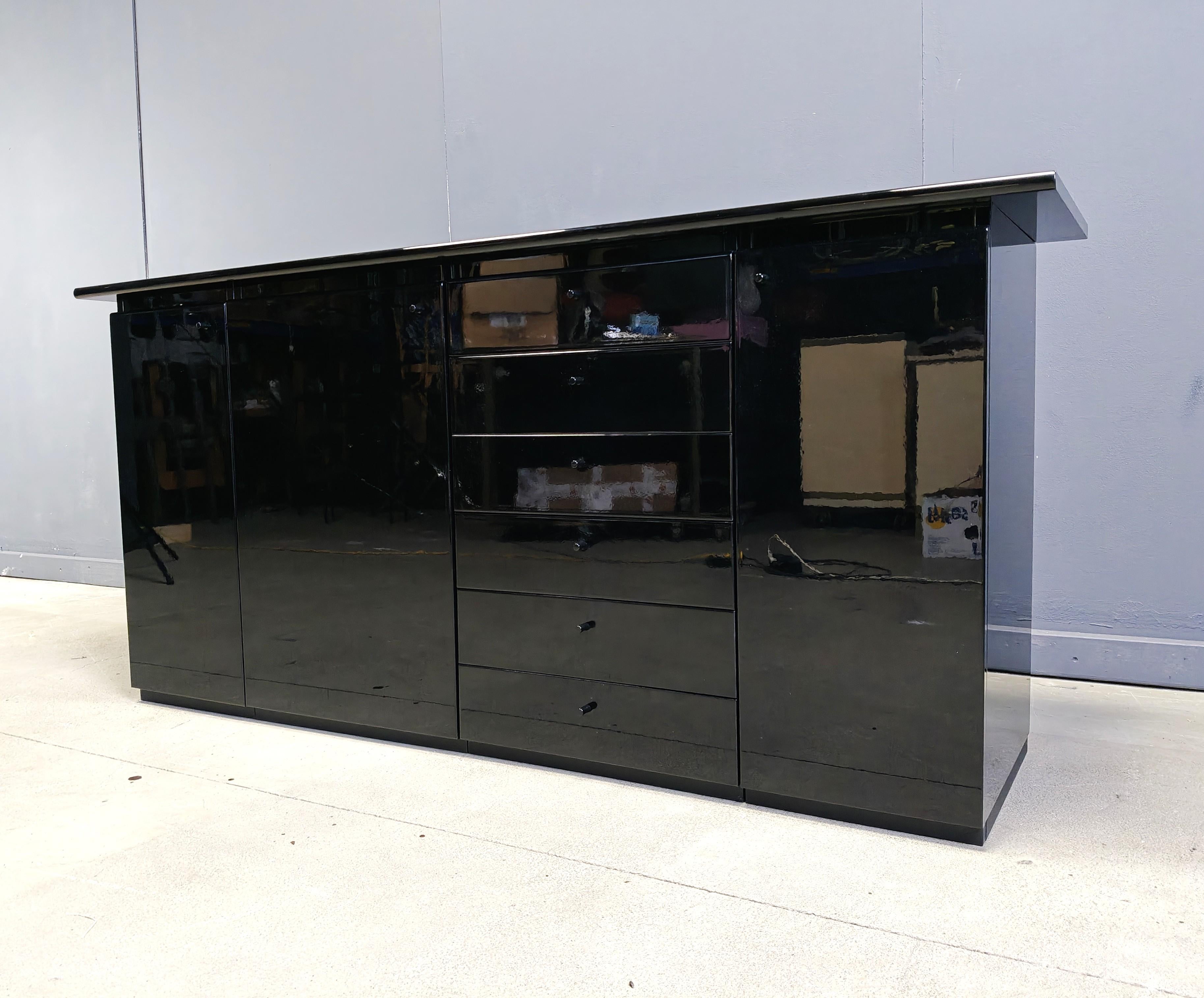 Vintage black lacquer sideboard, 1970s For Sale 3