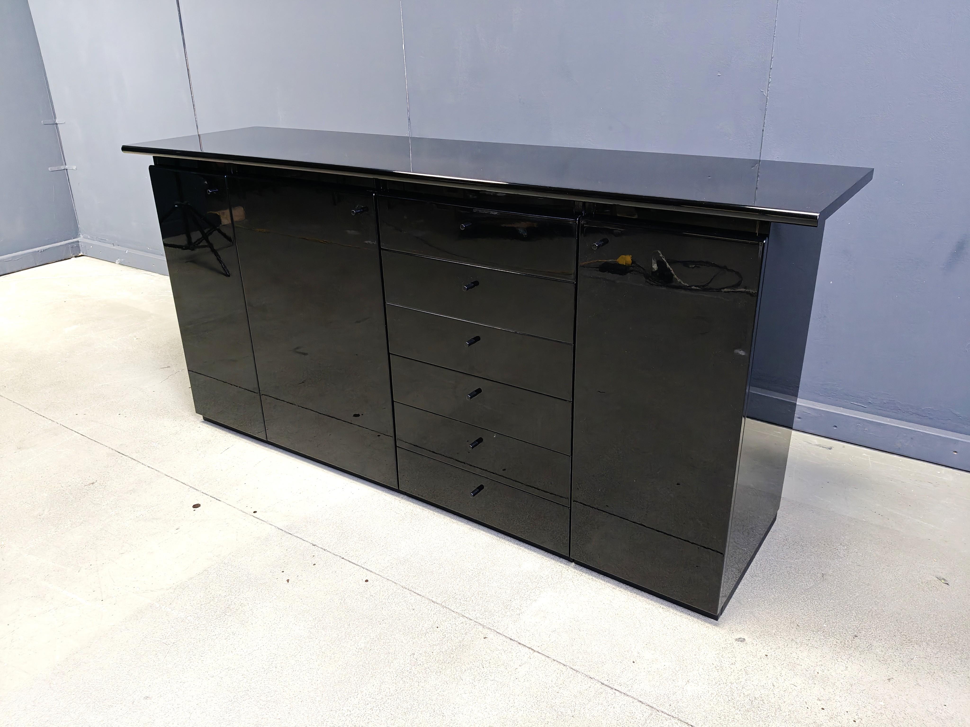 Vintage black lacquer sideboard, 1970s For Sale 4