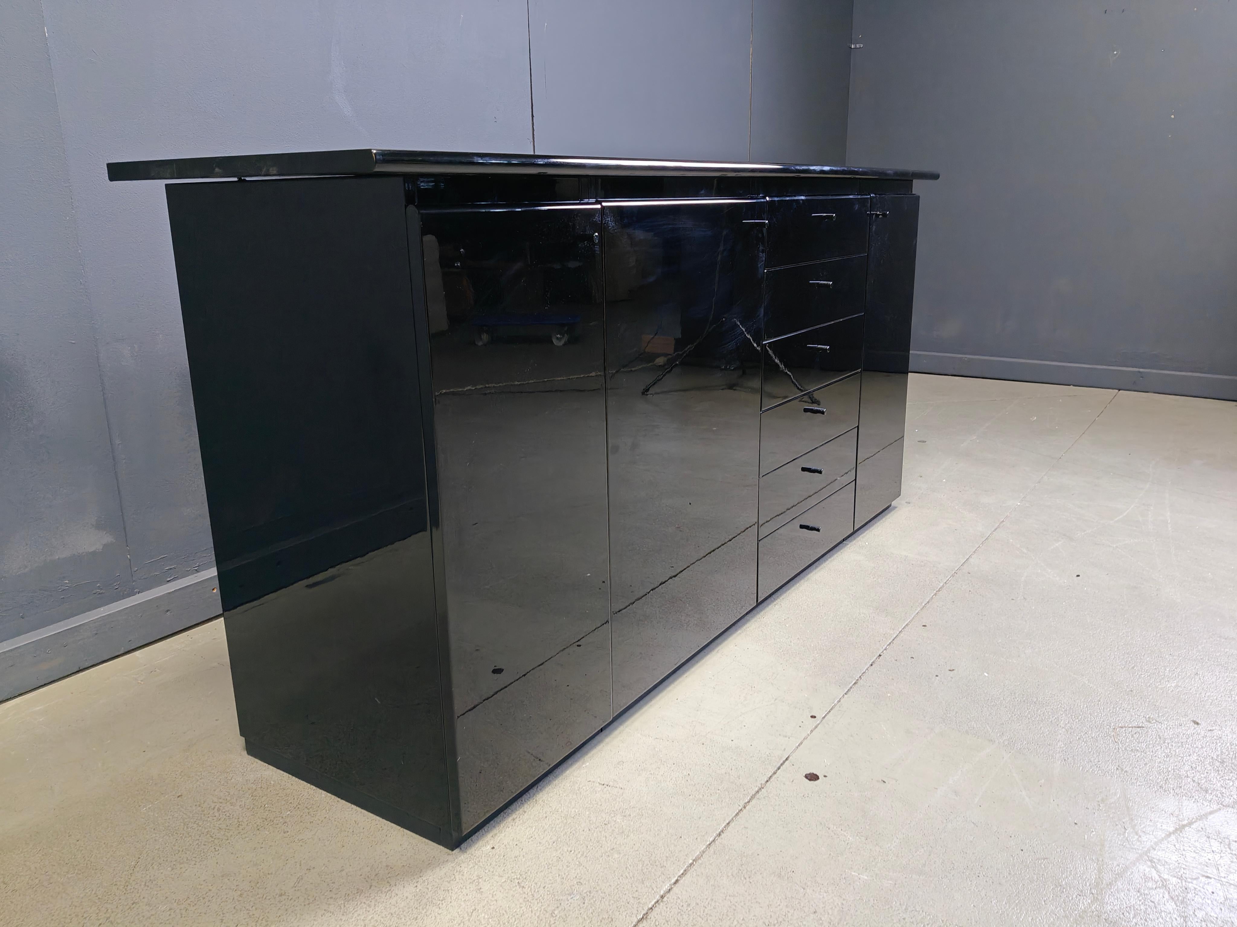 Italian Vintage black lacquer sideboard, 1970s For Sale