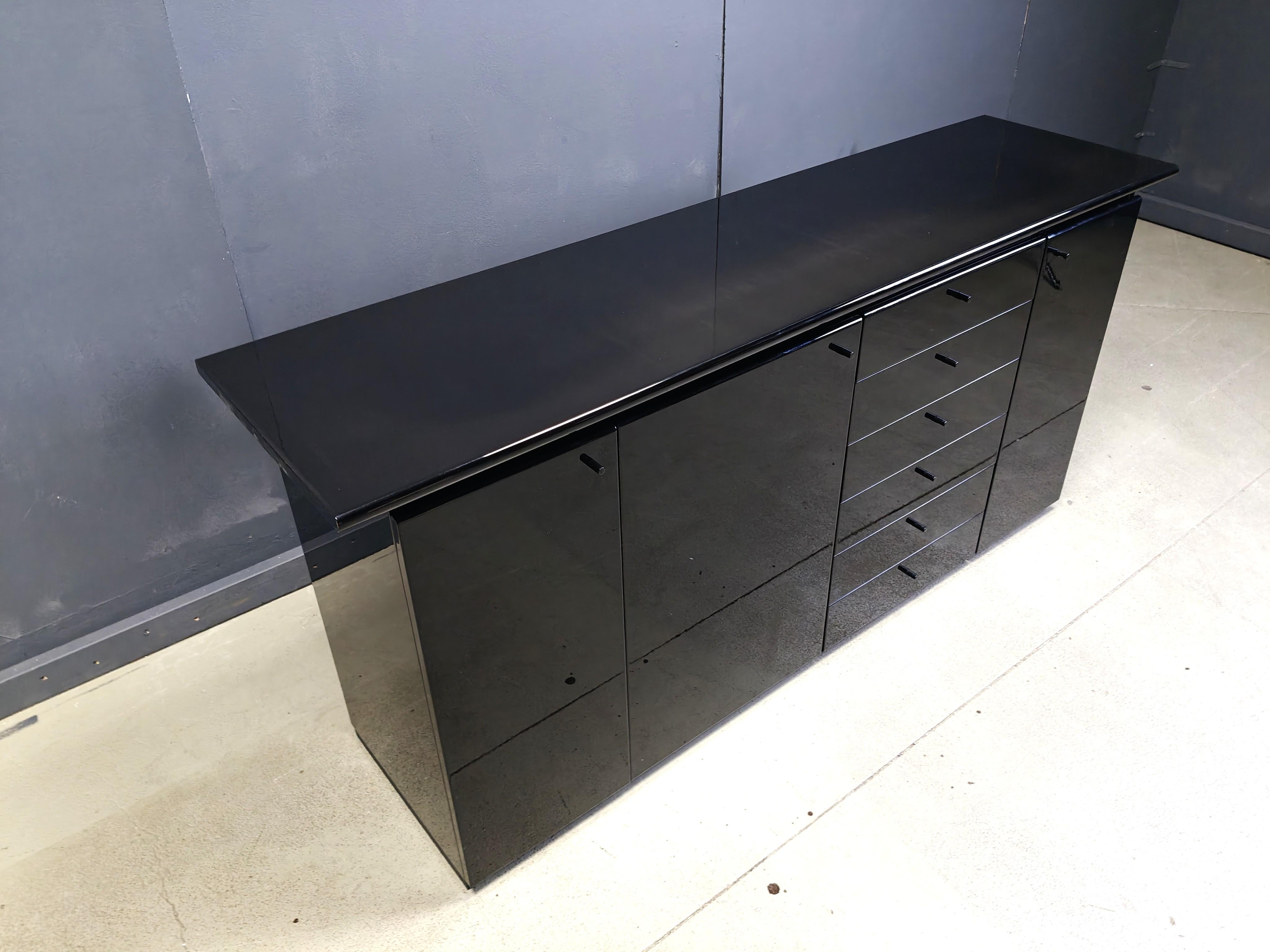 Late 20th Century Vintage black lacquer sideboard, 1970s For Sale