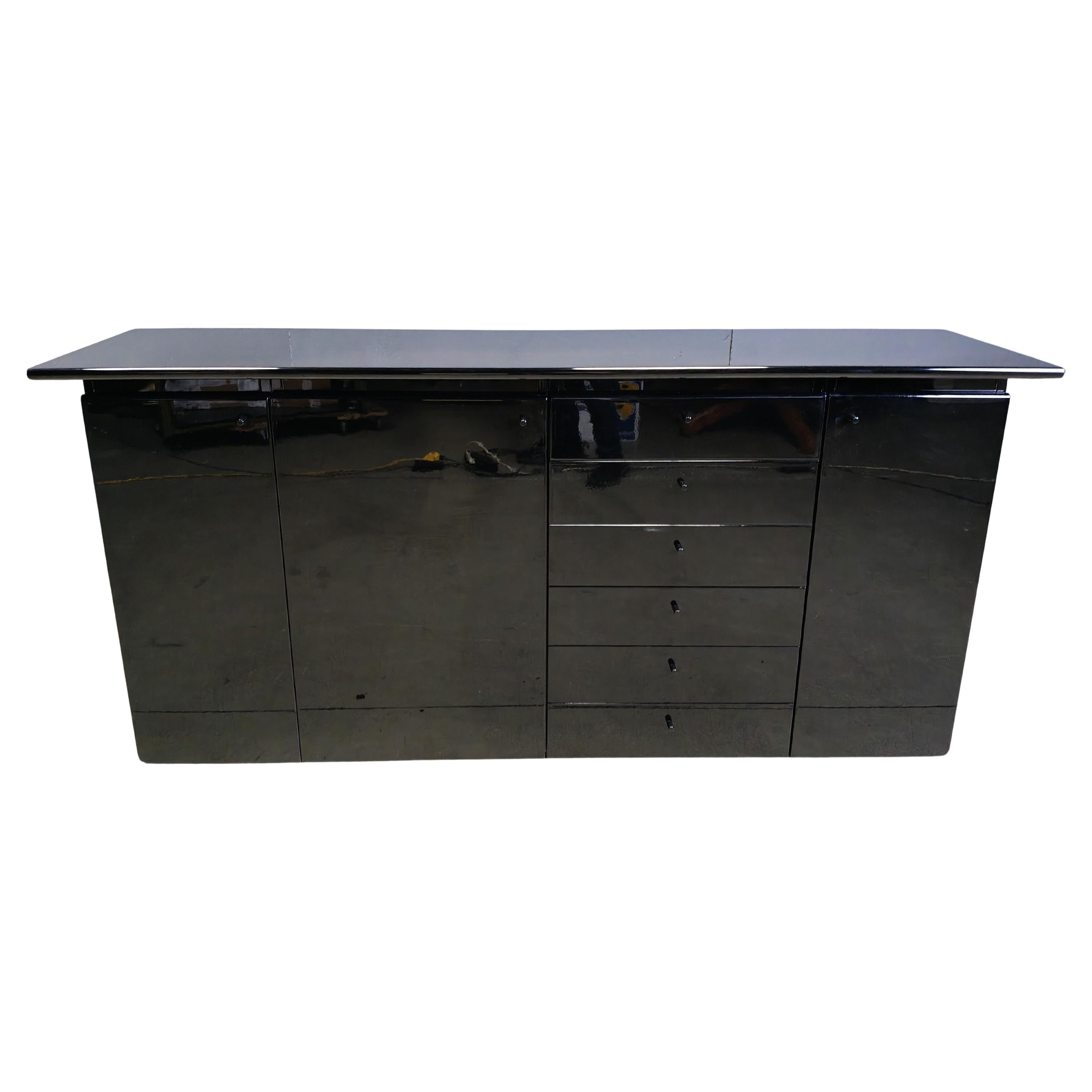 Vintage black lacquer sideboard, 1970s For Sale
