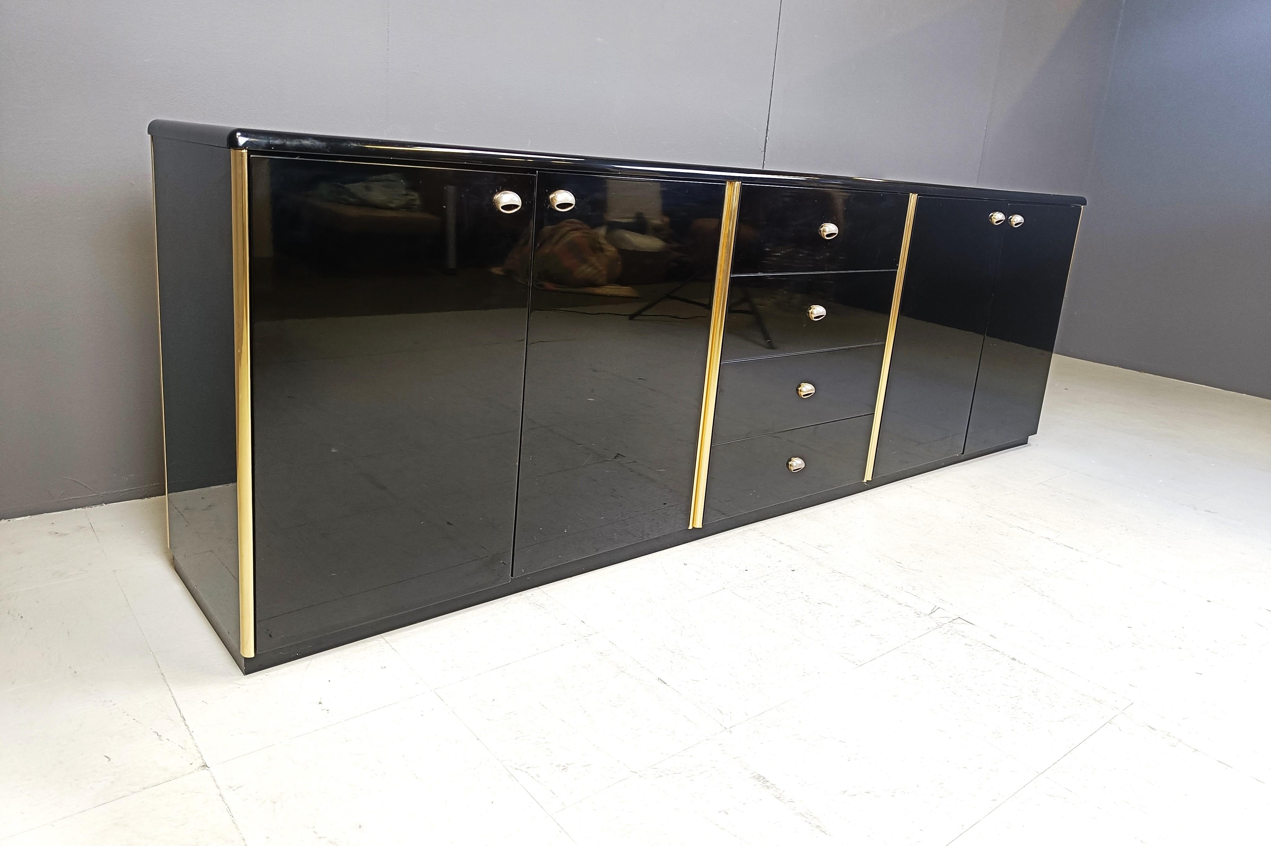Vintage black lacquer sideboard, 1980s 1