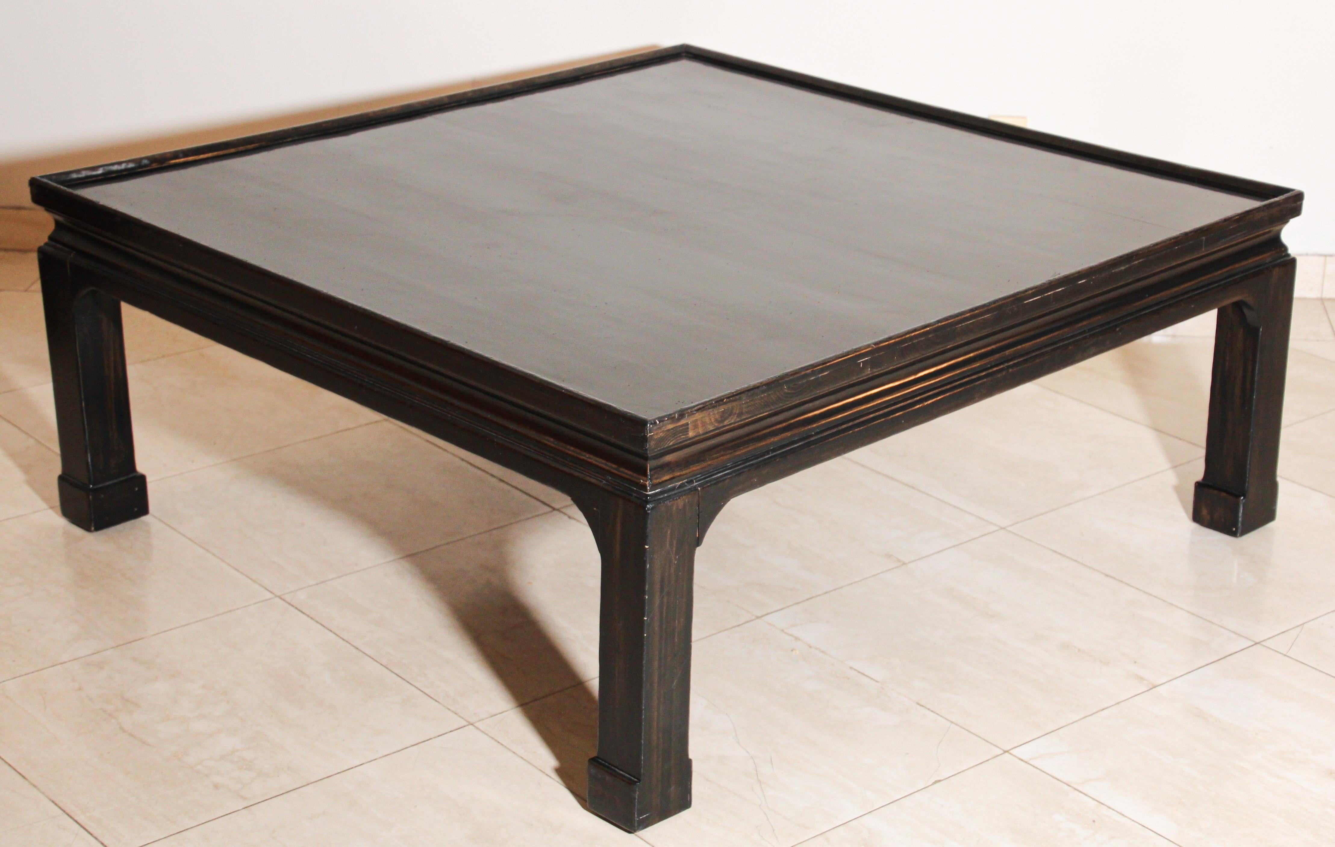 Vintage Black Lacquer Square Asian Chinese Coffee Table 3