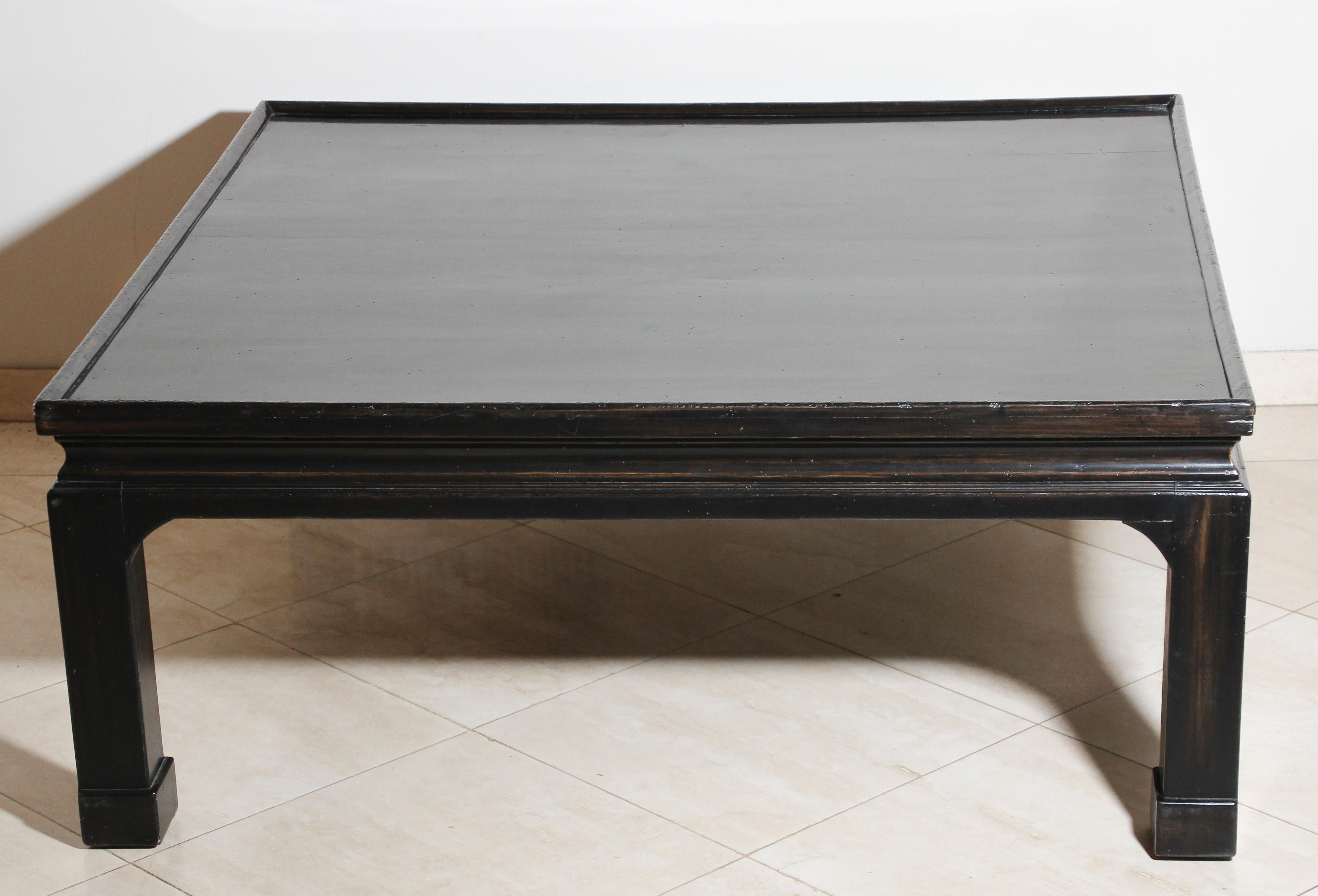 Large vintage square black lacquer Chinese coffee table.
  