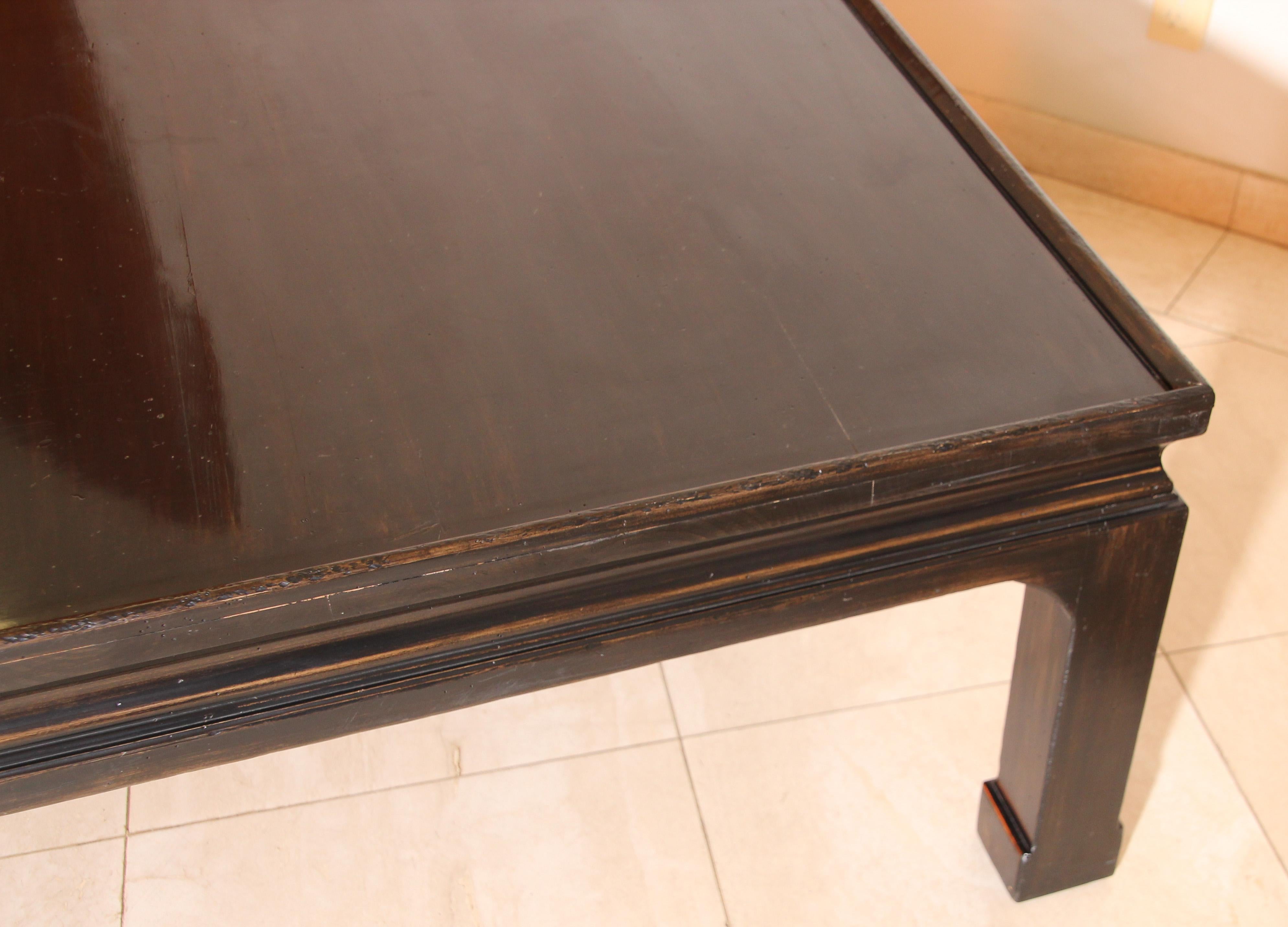 Vintage Black Lacquer Square Asian Chinese Coffee Table In Good Condition In North Hollywood, CA