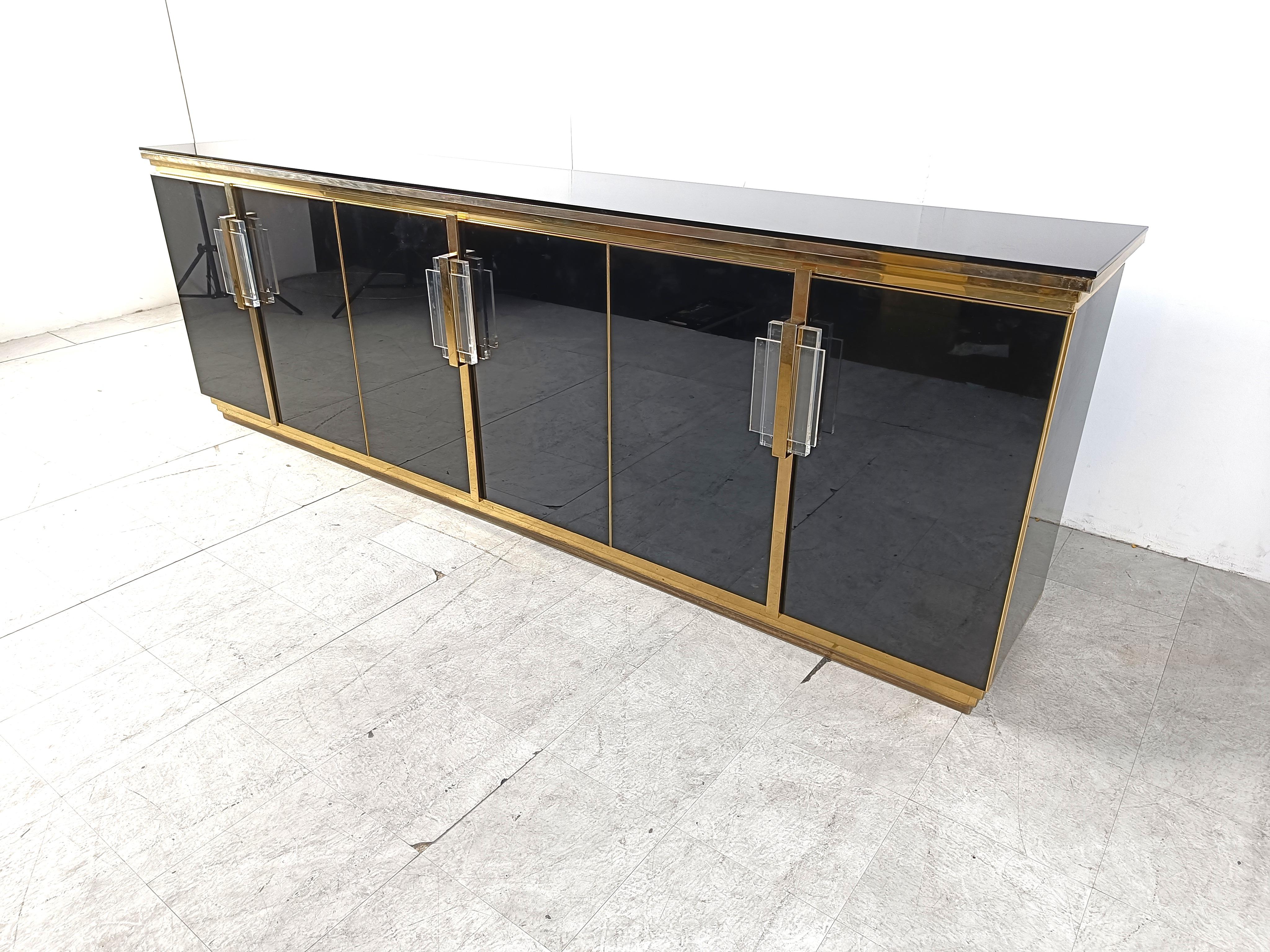 Late 20th Century Vintage Black Lacquered and black glass credenza, 1980s