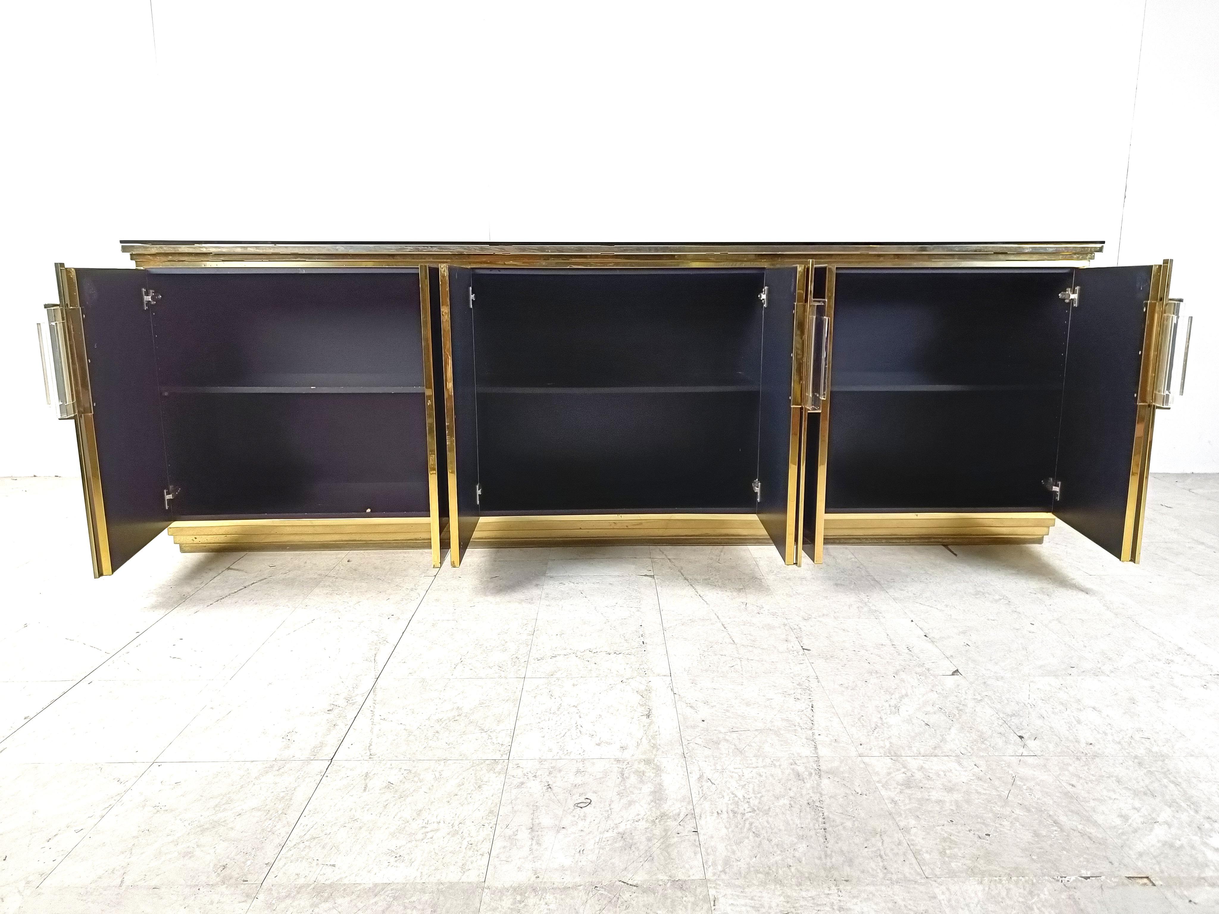 Vintage Black Lacquered and black glass credenza, 1980s 2