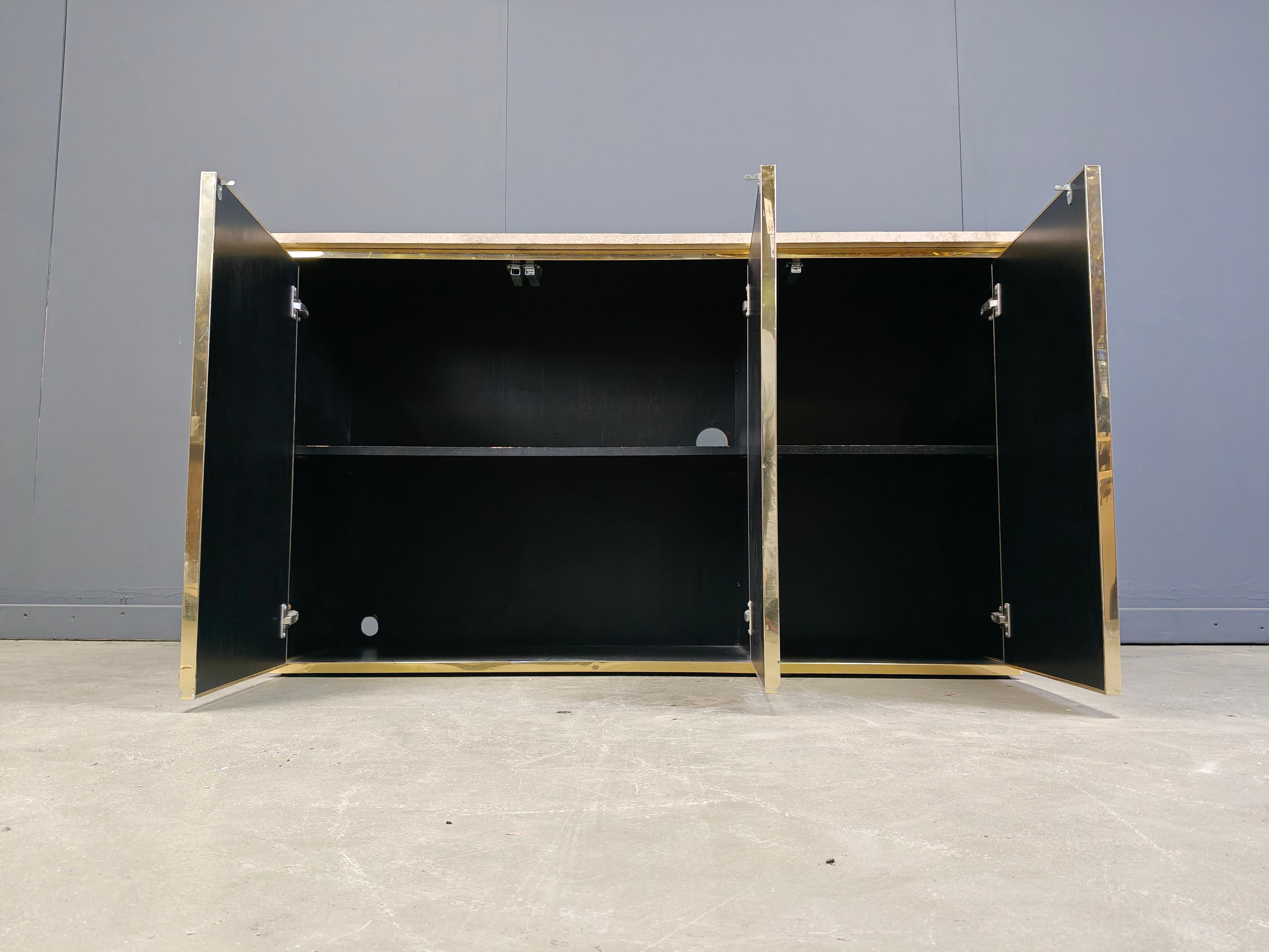 Crédence vintage en laque noire et travertin, années 1980 Bon état - En vente à Leuven, Vlaams Gewest