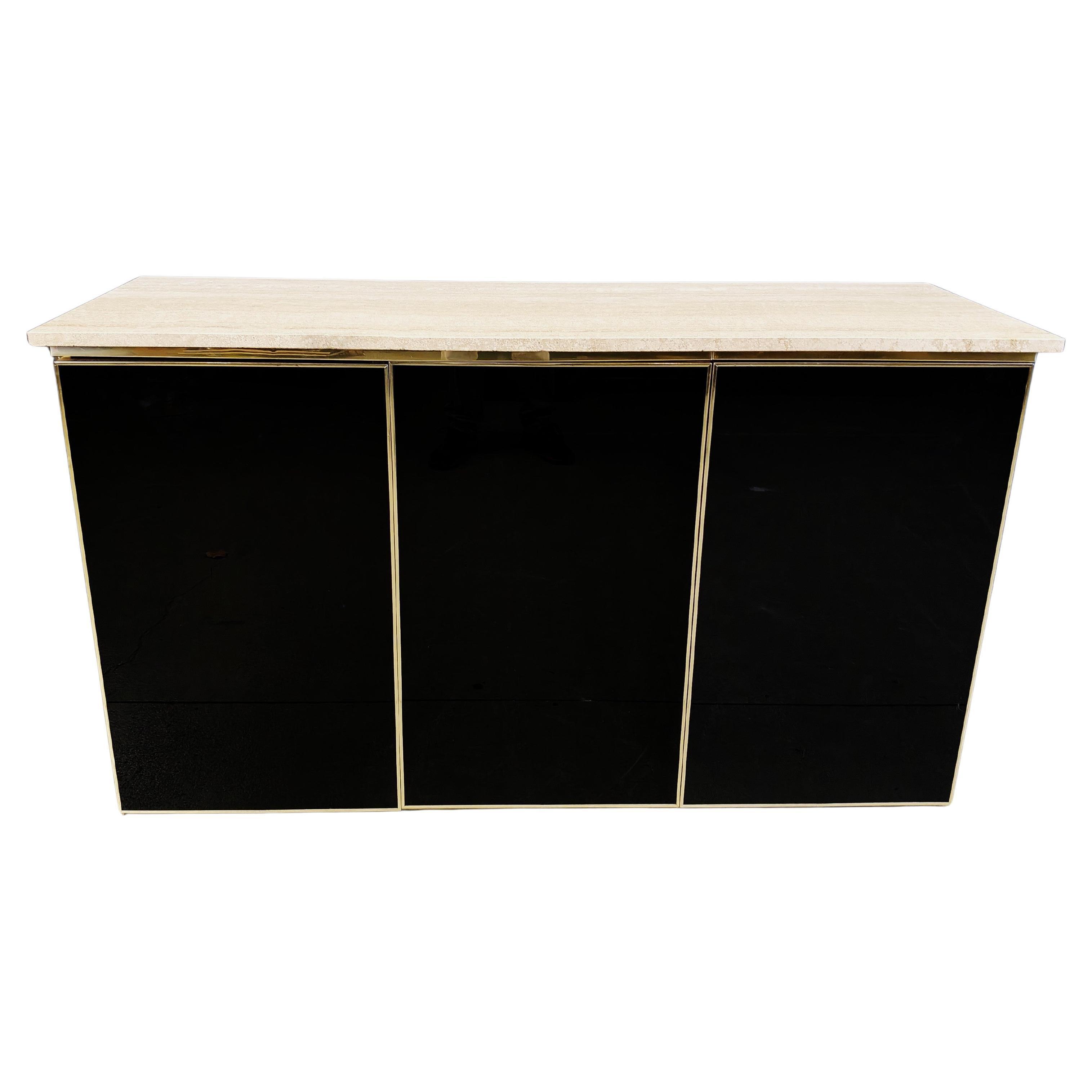 Credenza vintage in travertino e laccato nero, anni
80