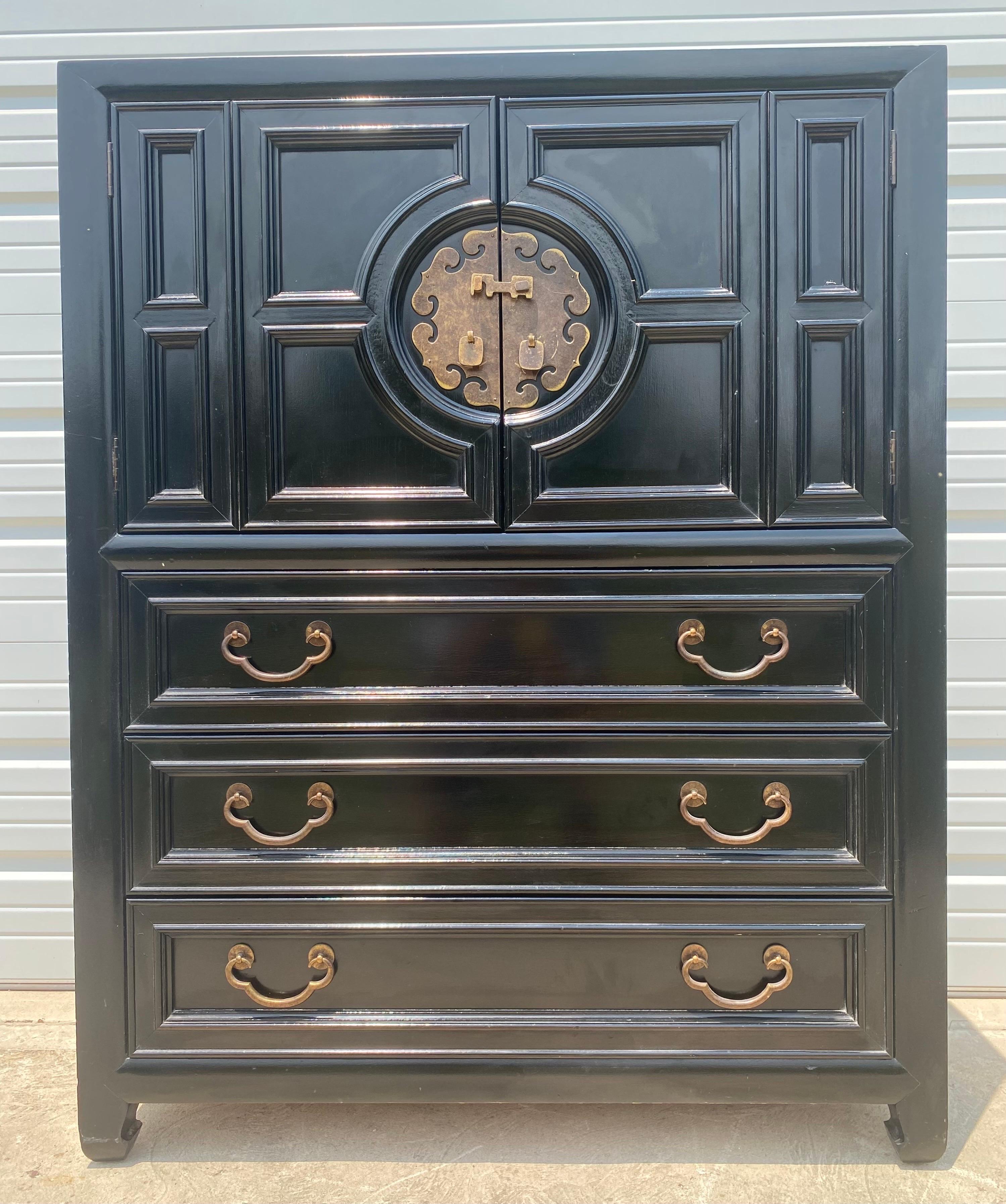 Vintage Black Lacquered Asian Inspired Chest of Drawers by Century Furniture 5
