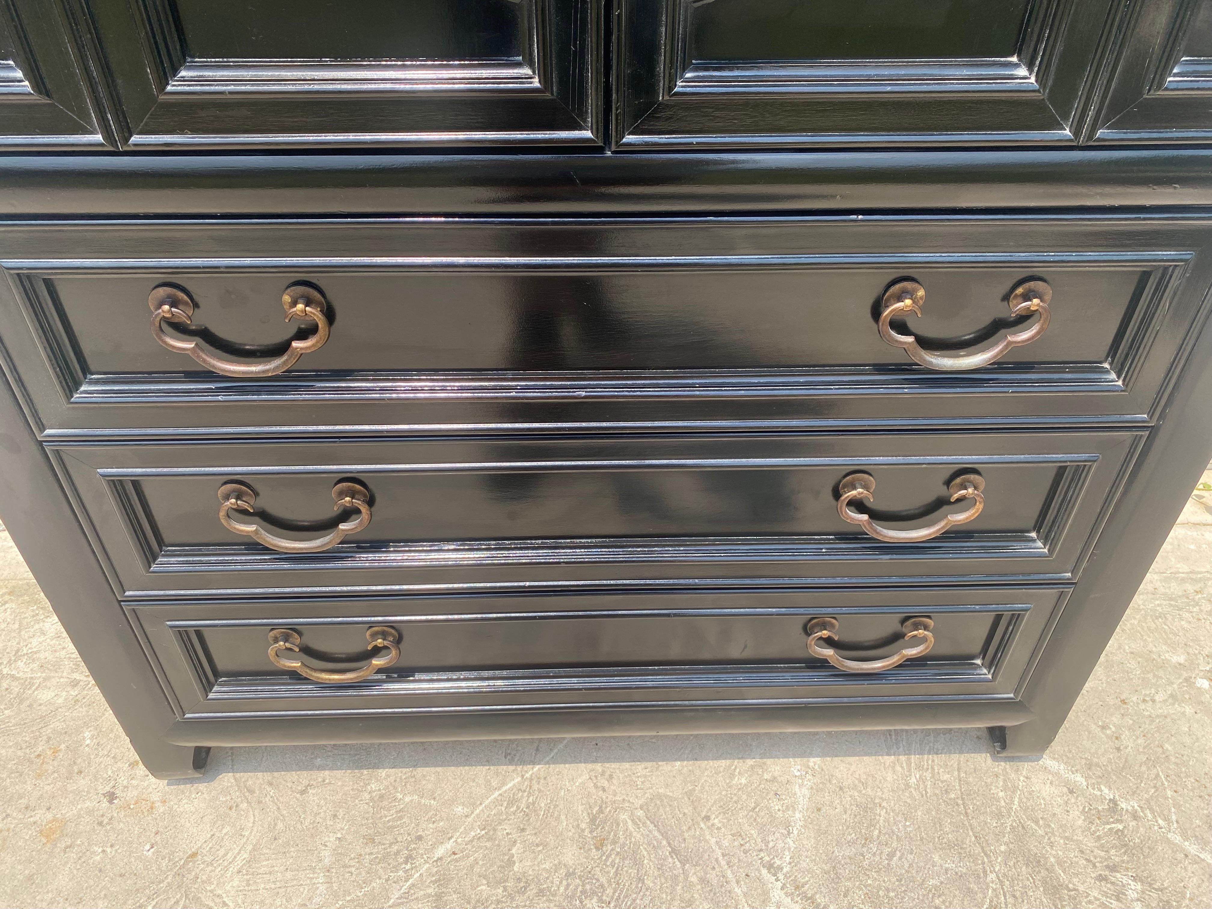 Anglo-Japanese Vintage Black Lacquered Asian Inspired Chest of Drawers by Century Furniture