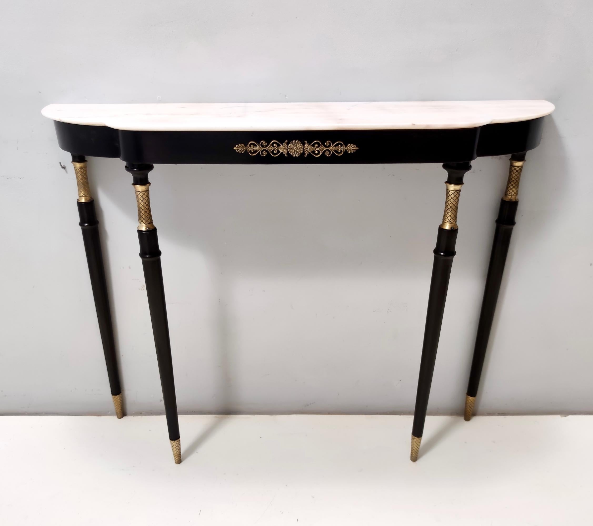 Italian Vintage Black Lacquered Beech Console with a Portuguese Pink Marble Top, Italy For Sale