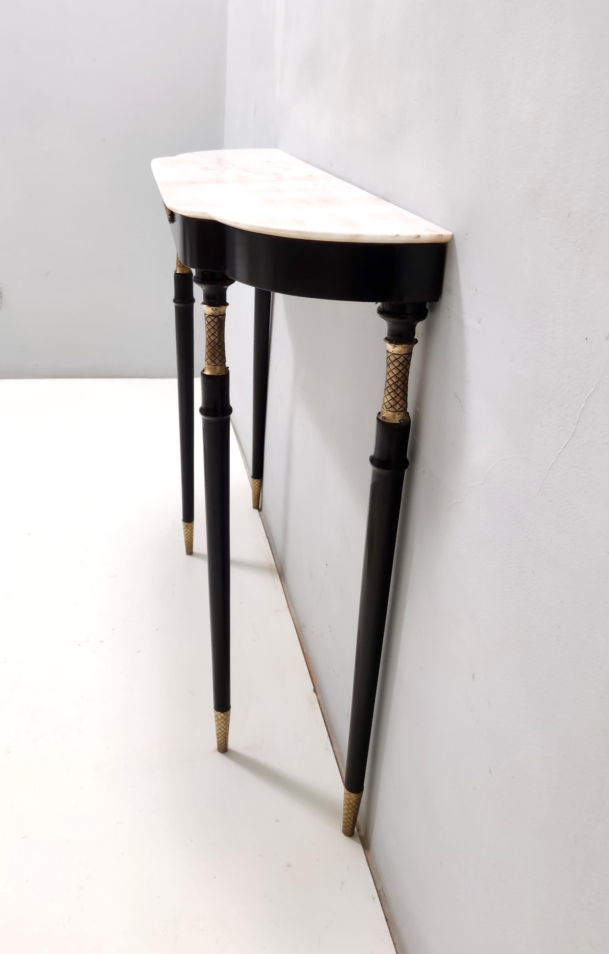 Mid-20th Century Vintage Black Lacquered Beech Console with a Portuguese Pink Marble Top, Italy For Sale