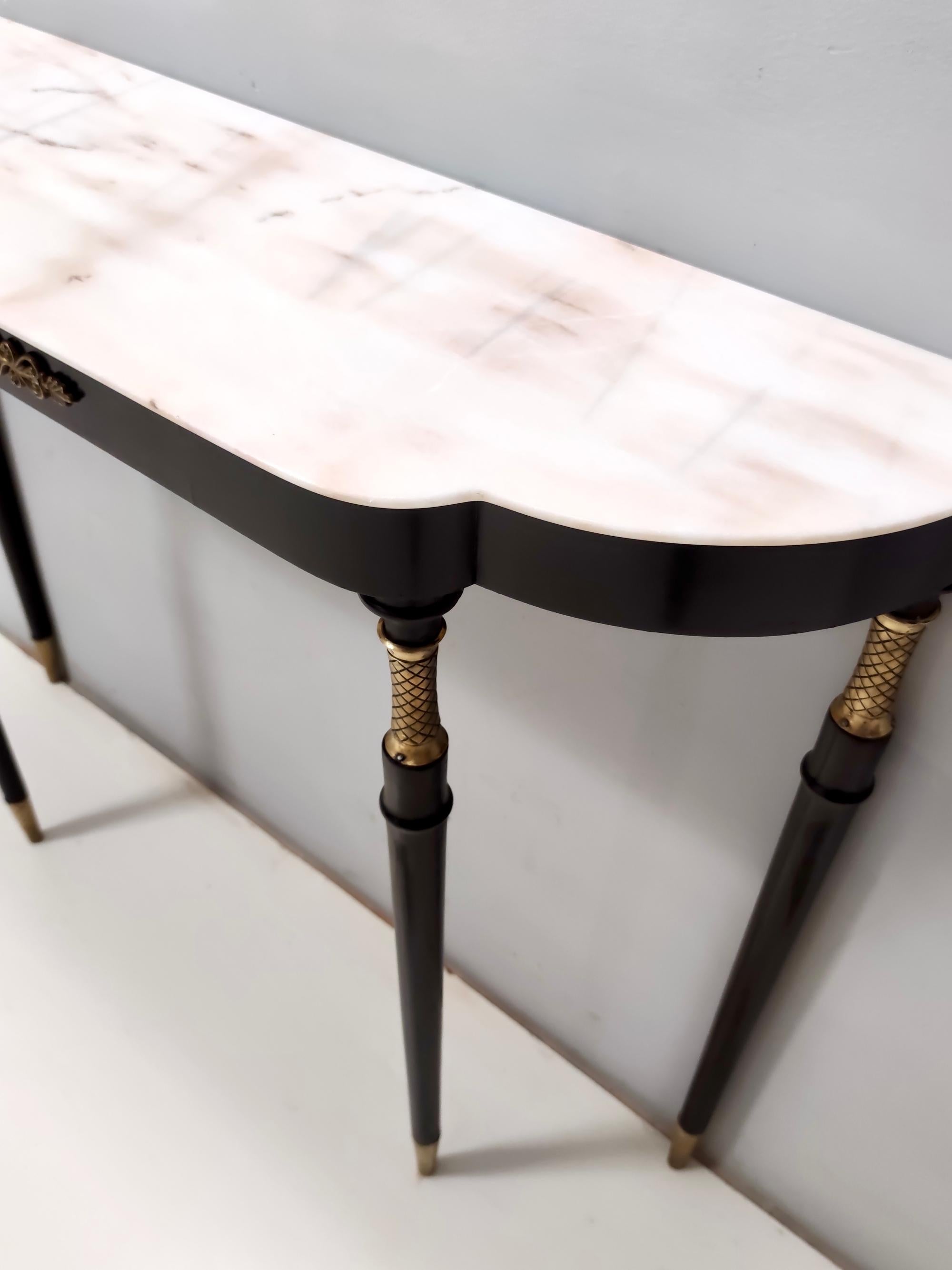 Vintage Black Lacquered Beech Console with a Portuguese Pink Marble Top, Italy For Sale 1