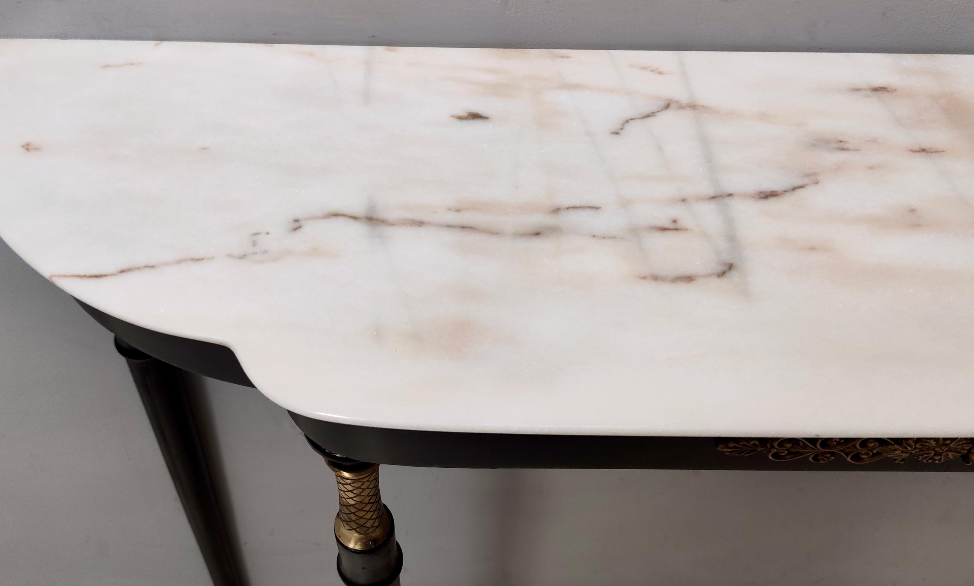 Vintage Black Lacquered Beech Console with a Portuguese Pink Marble Top, Italy For Sale 2