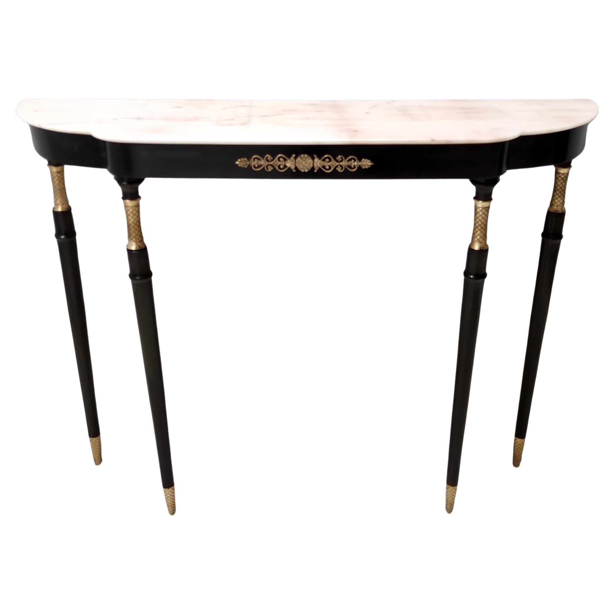Vintage Black Lacquered Beech Console with a Portuguese Pink Marble Top, Italy For Sale