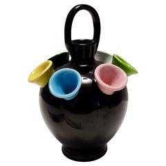 Vintage Black Lacquered Ceramic Tulip Vase Ascribable to Pucci Umbertide, Italy