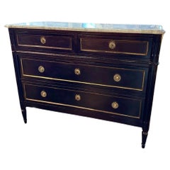 Vintage Black Lacquered Chest with Carrara Marble Top