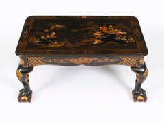 Vintage Black Lacquered Chinoiserie Coffee Table Mid 20th Century