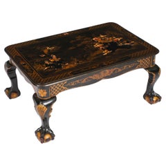 Vintage Black Lacquered Chinoiserie Coffee Table Mid 20th Century