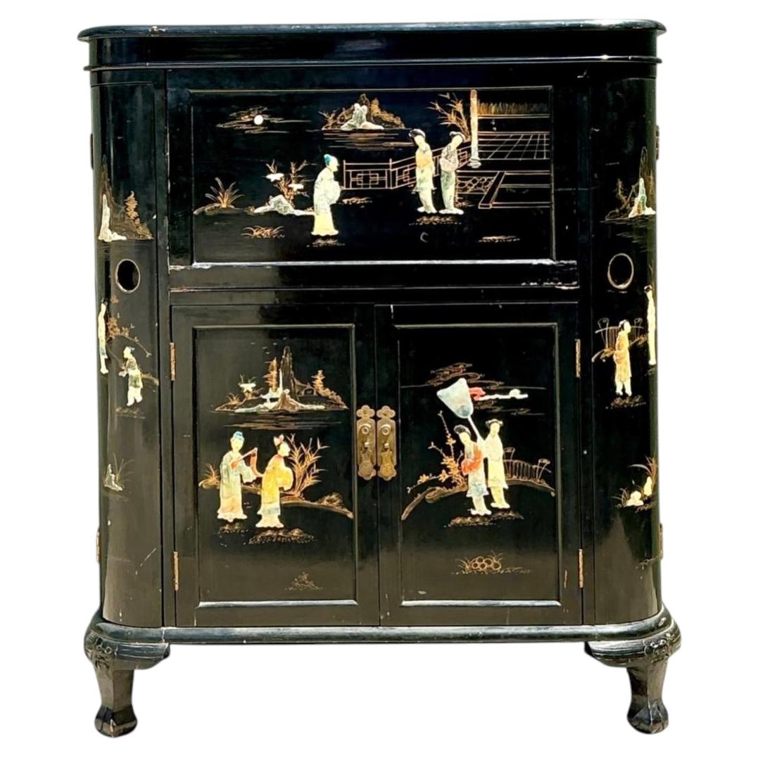 Vintage Black Lacquered Chinoiserie Dry Bar