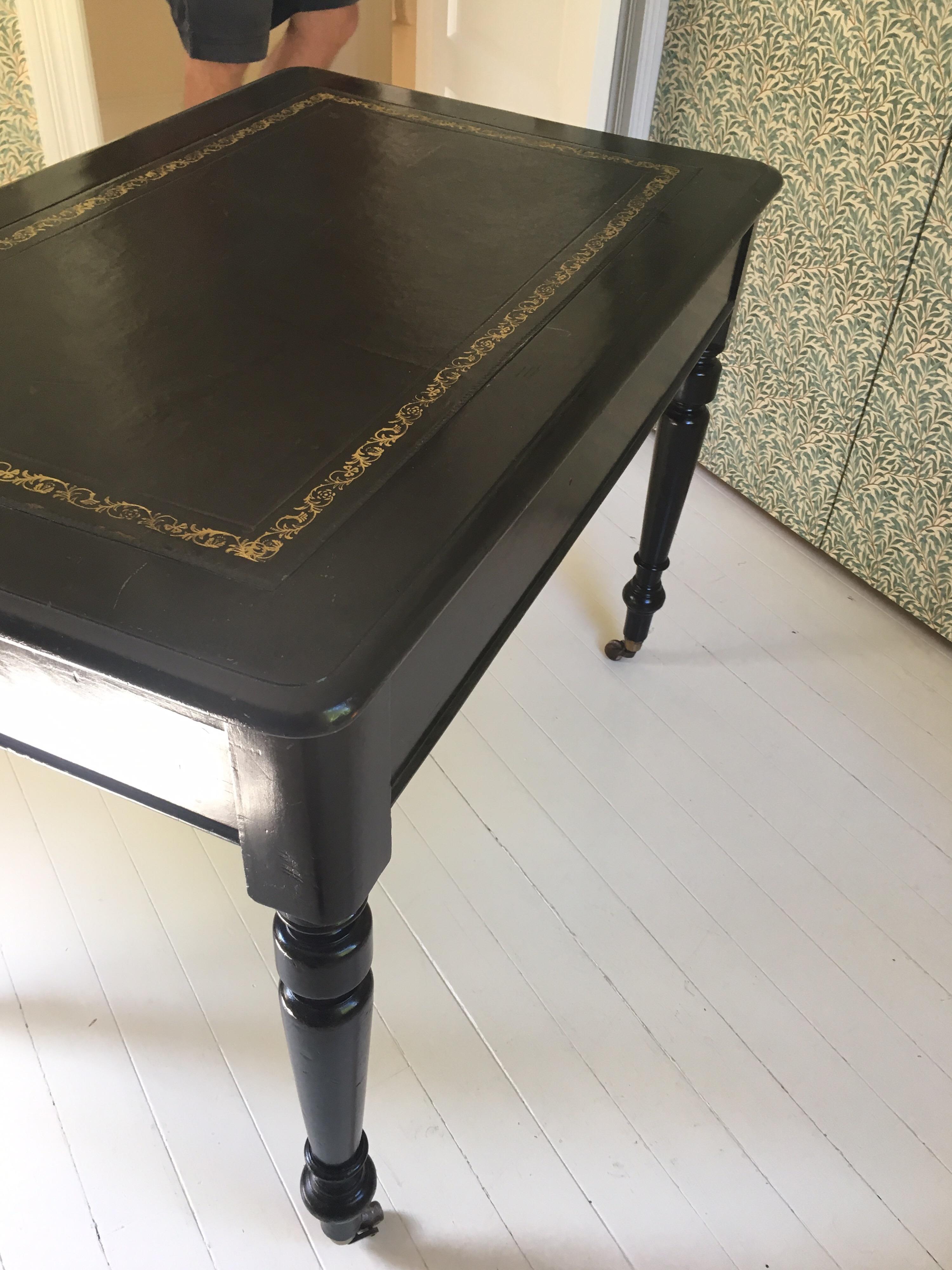 Vintage Black Lacquered Desk with Leather Top 4